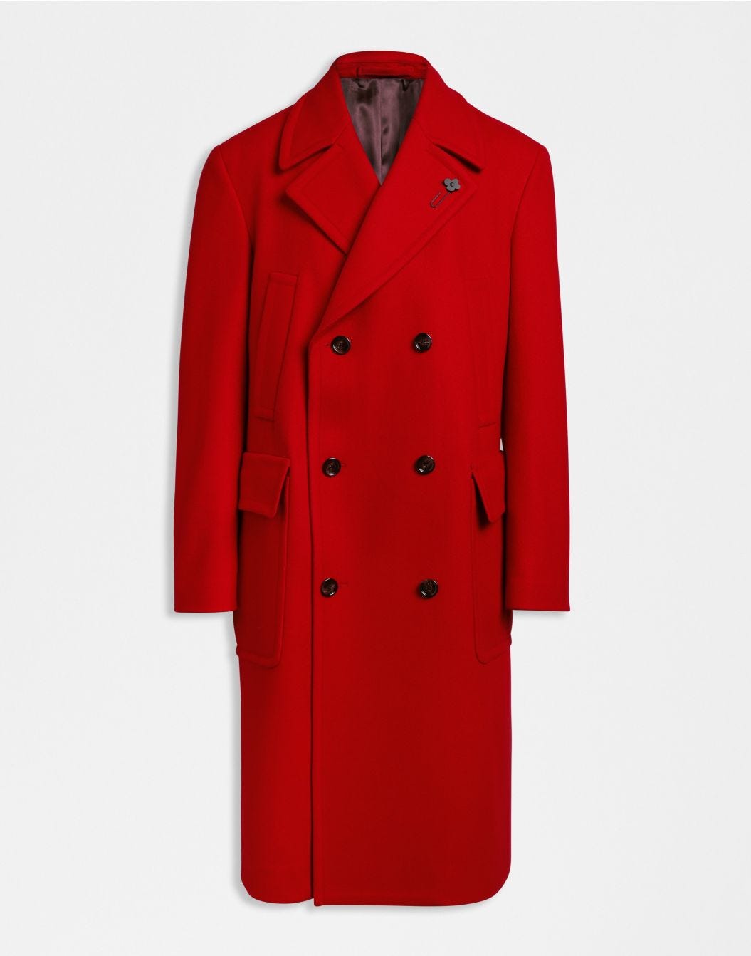 Red double-breasted coat in wool blend fabric