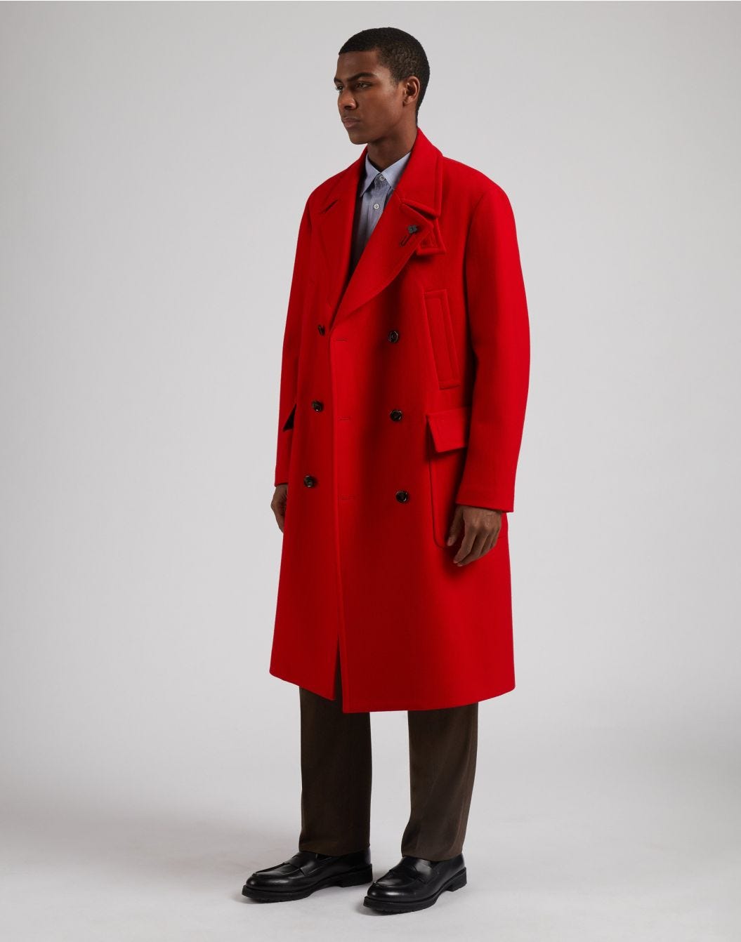 Red double-breasted coat in wool blend fabric