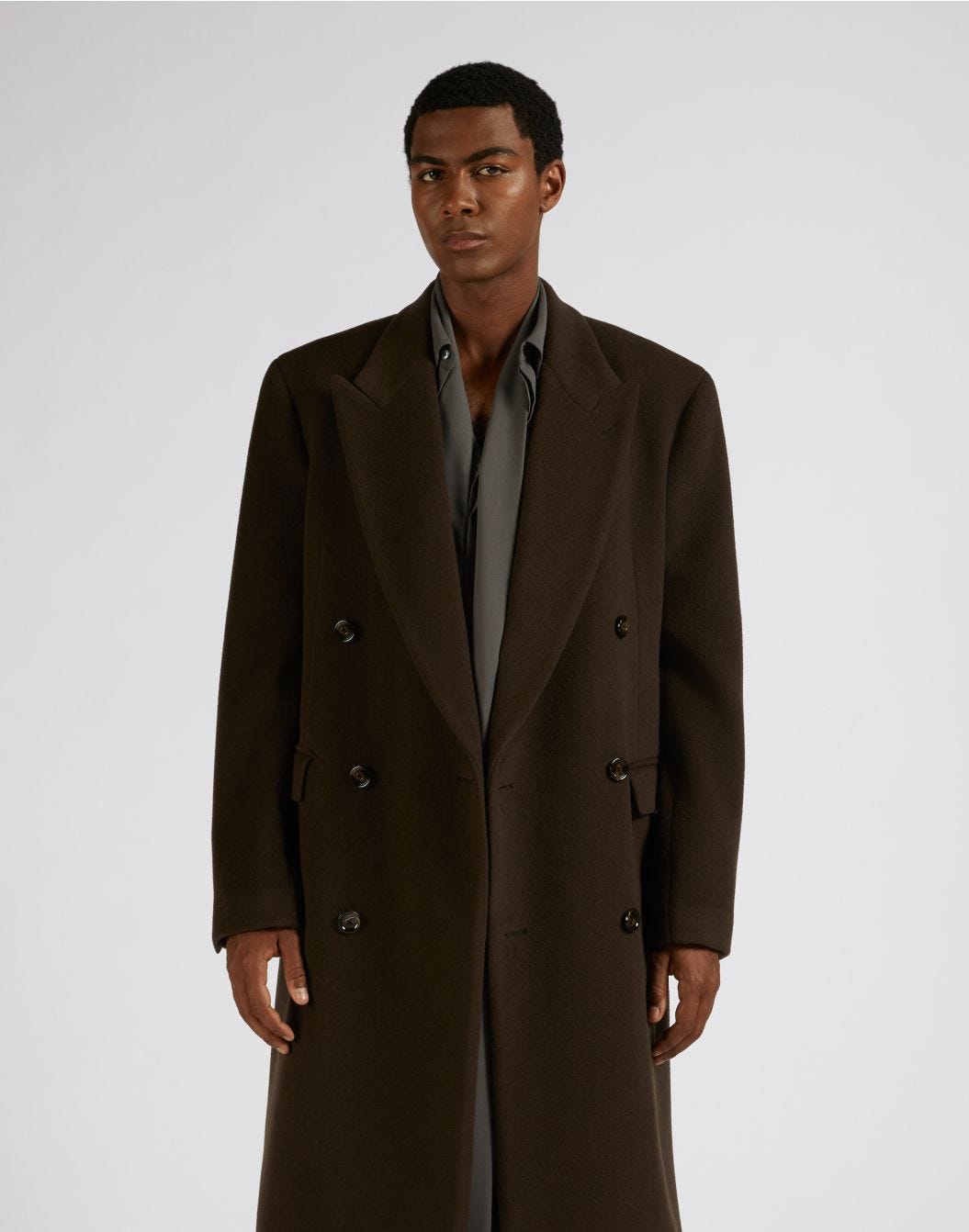 Brown 6-button wool double-breasted coat