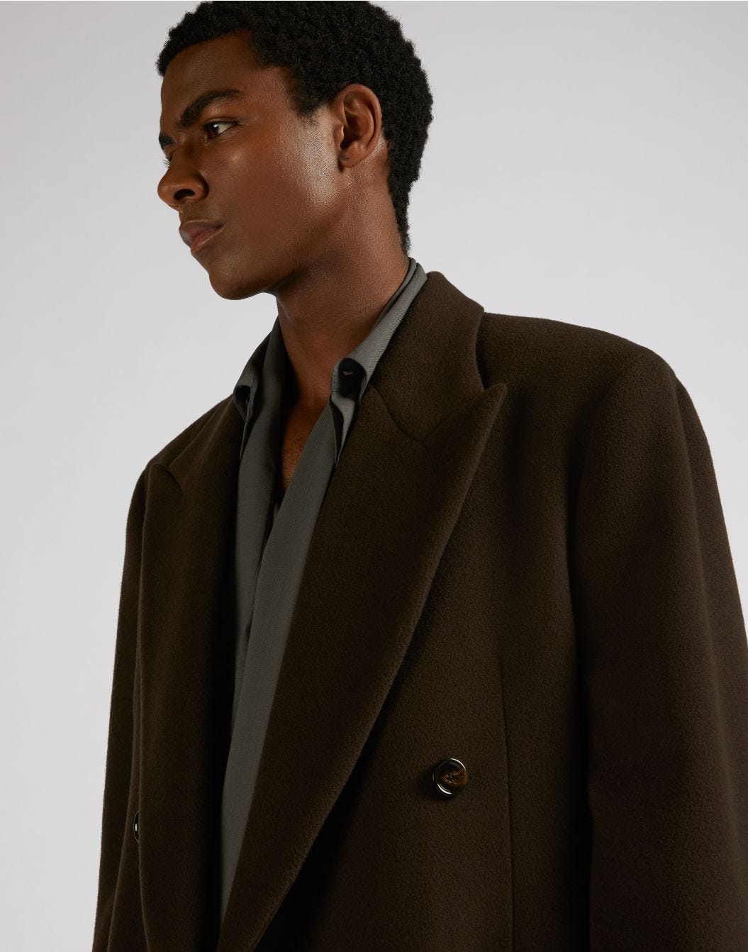 Brown 6-button wool double-breasted coat