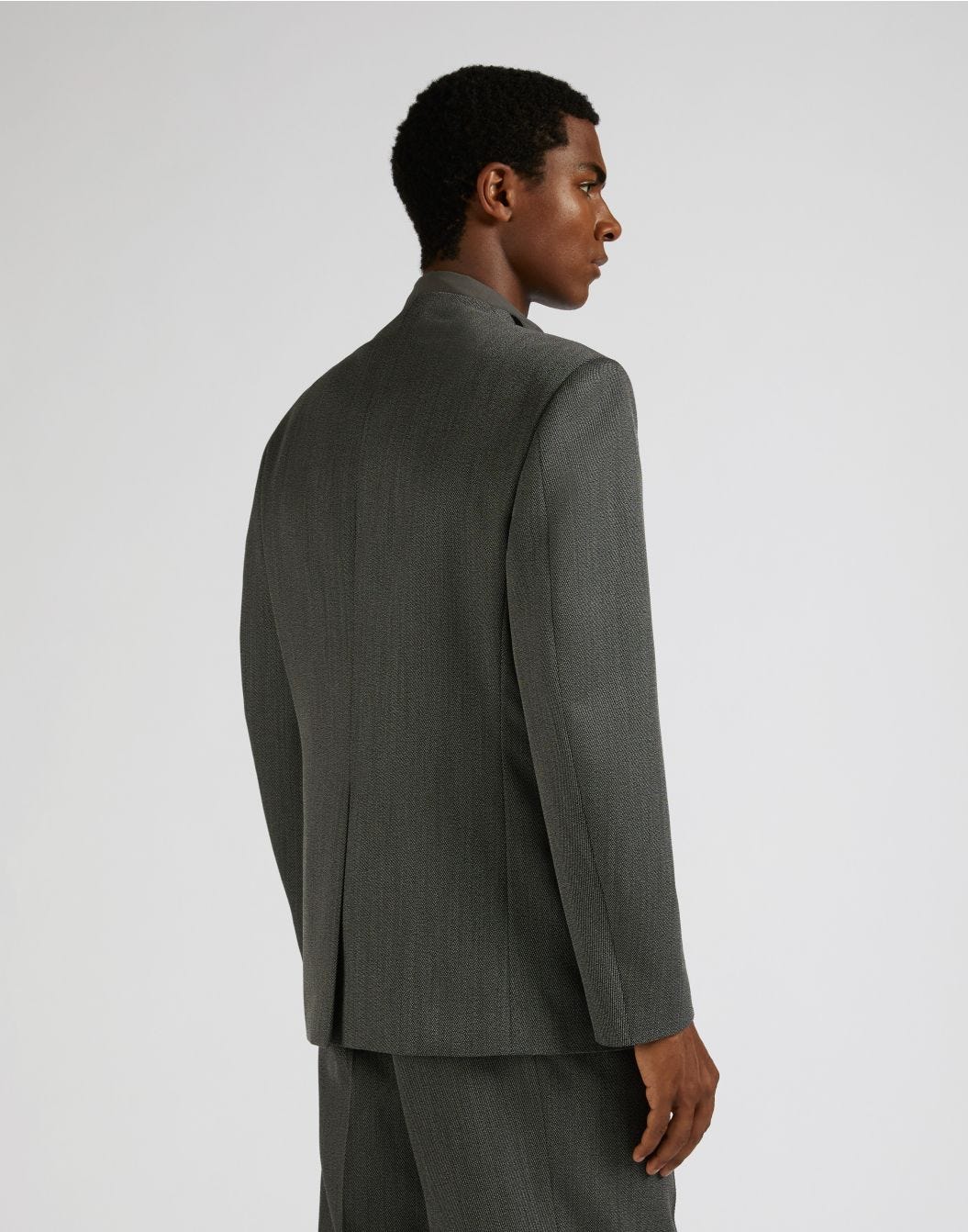 Attitude single-breasted jacket without lapels in grey and white wool