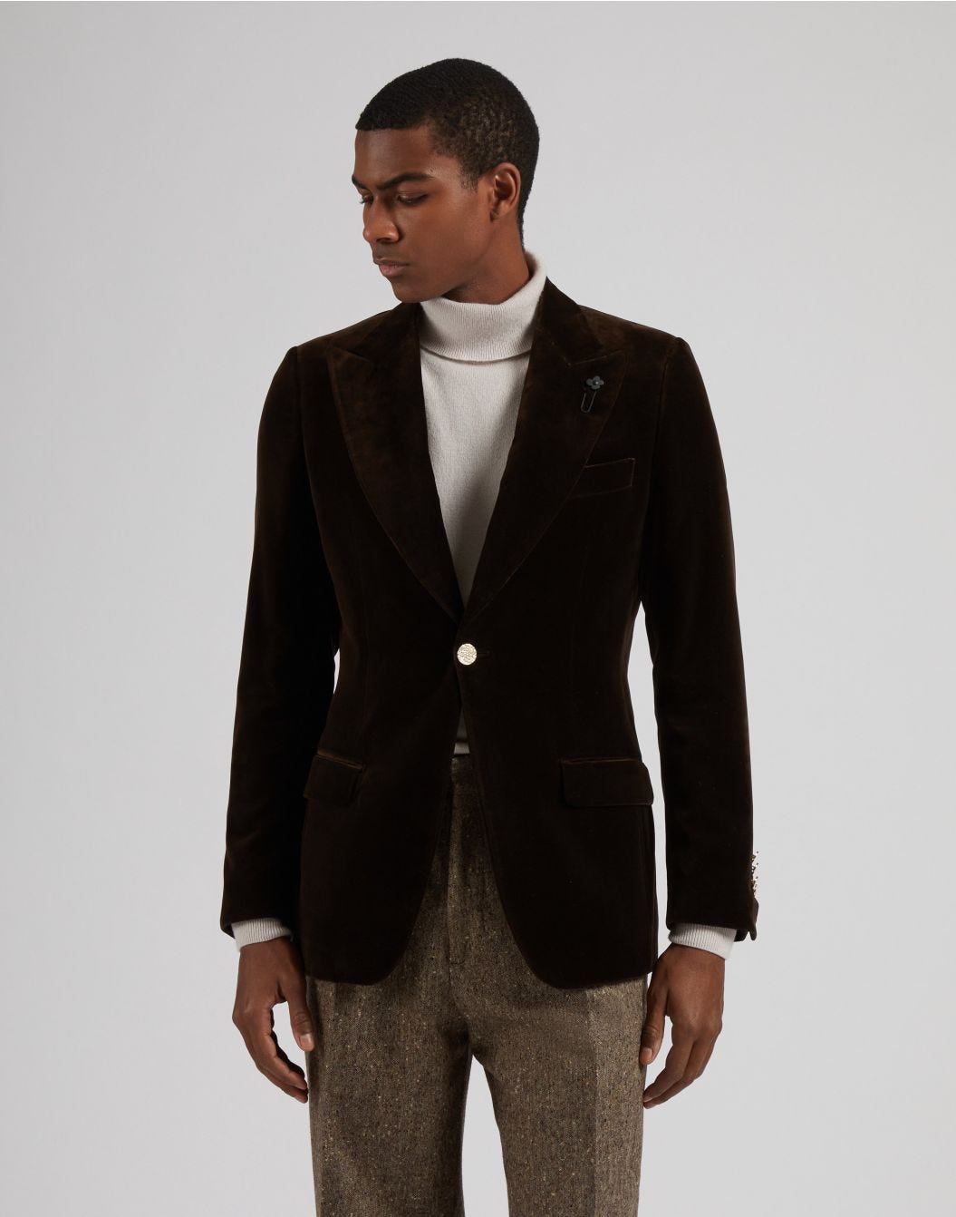 Attitude single-breasted jacket in smooth brown velvet