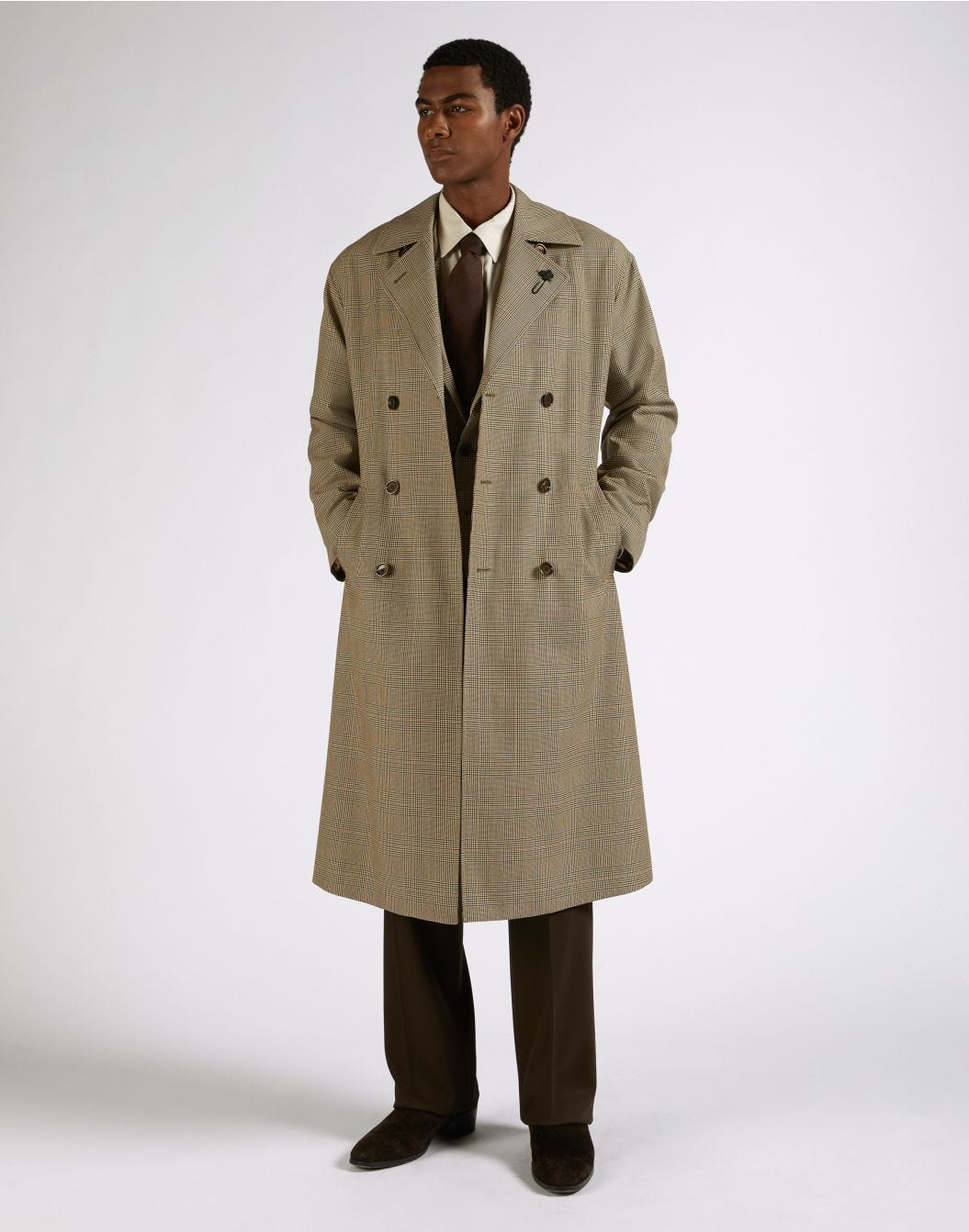 Attitude double-breasted wool trench coat with waist belt