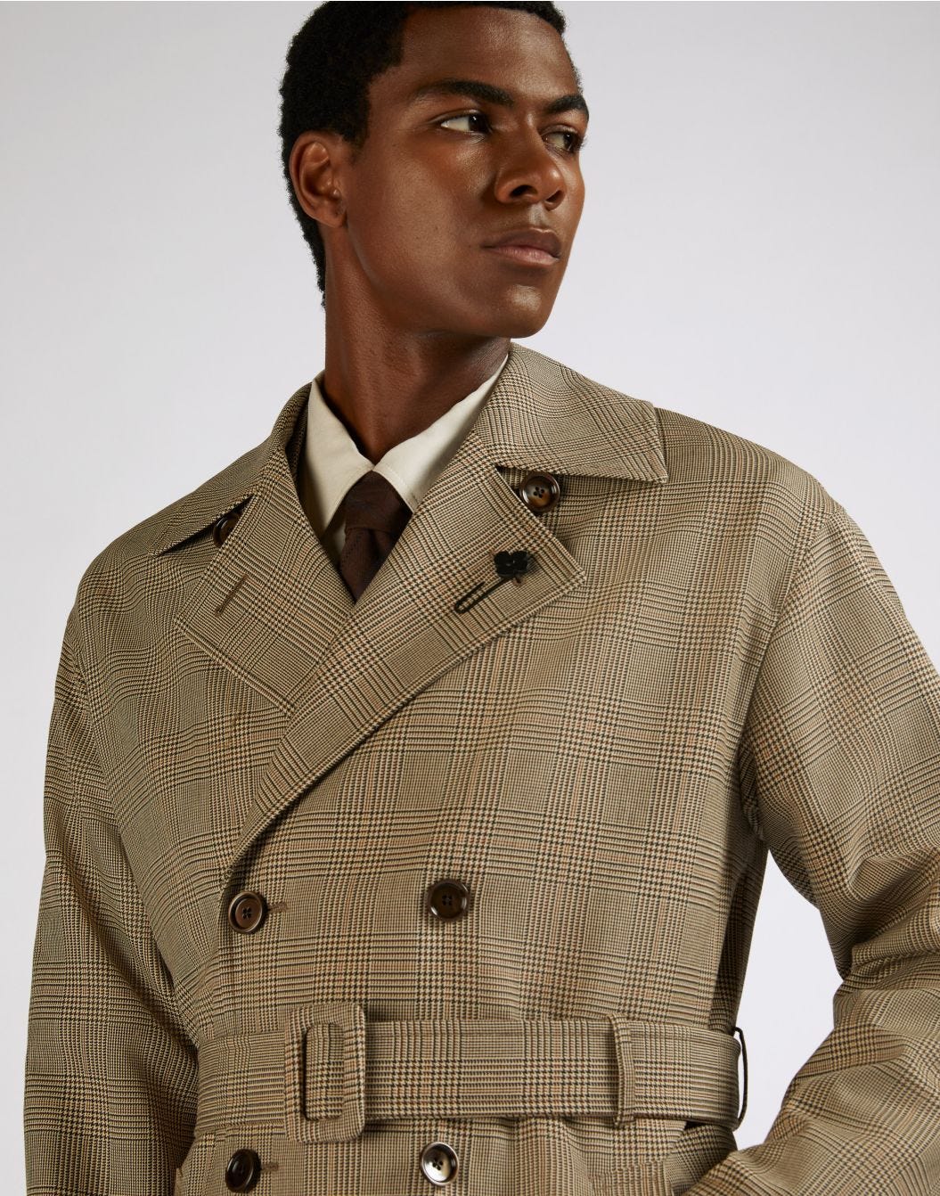 Attitude double-breasted wool trench coat with waist belt