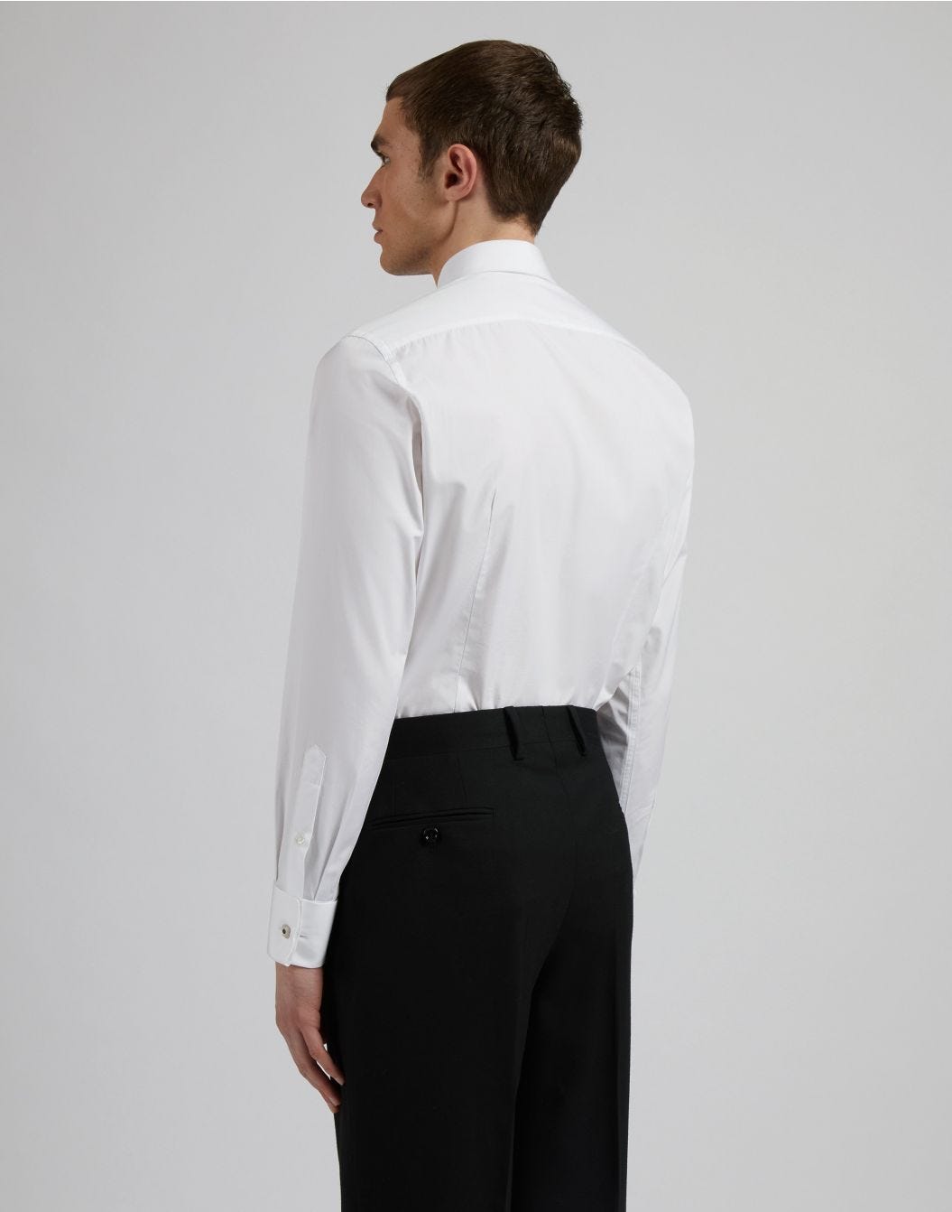 White cotton poplin shirt with a front placket