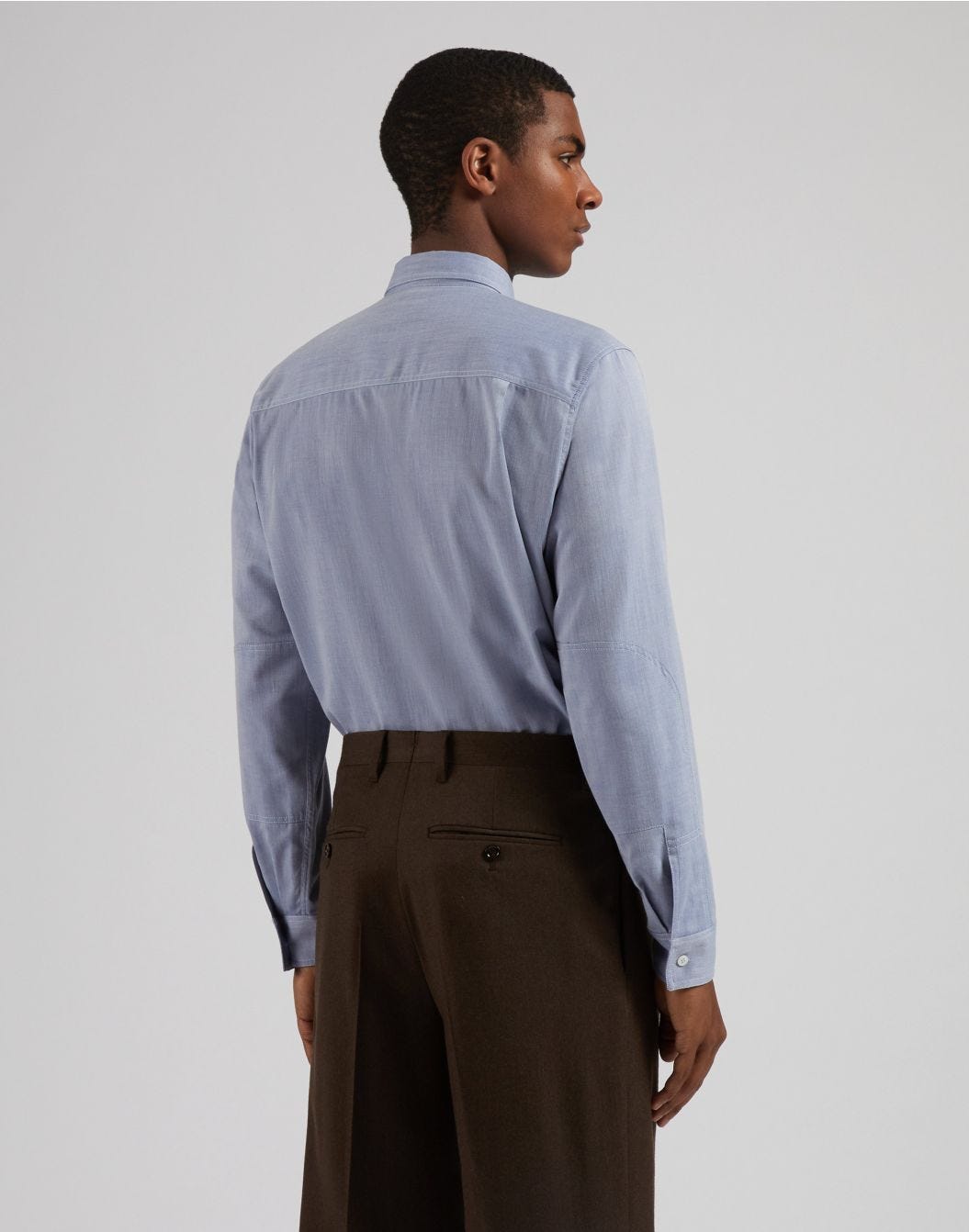 Light blue relaxed shirt in cotton and wool blend twill