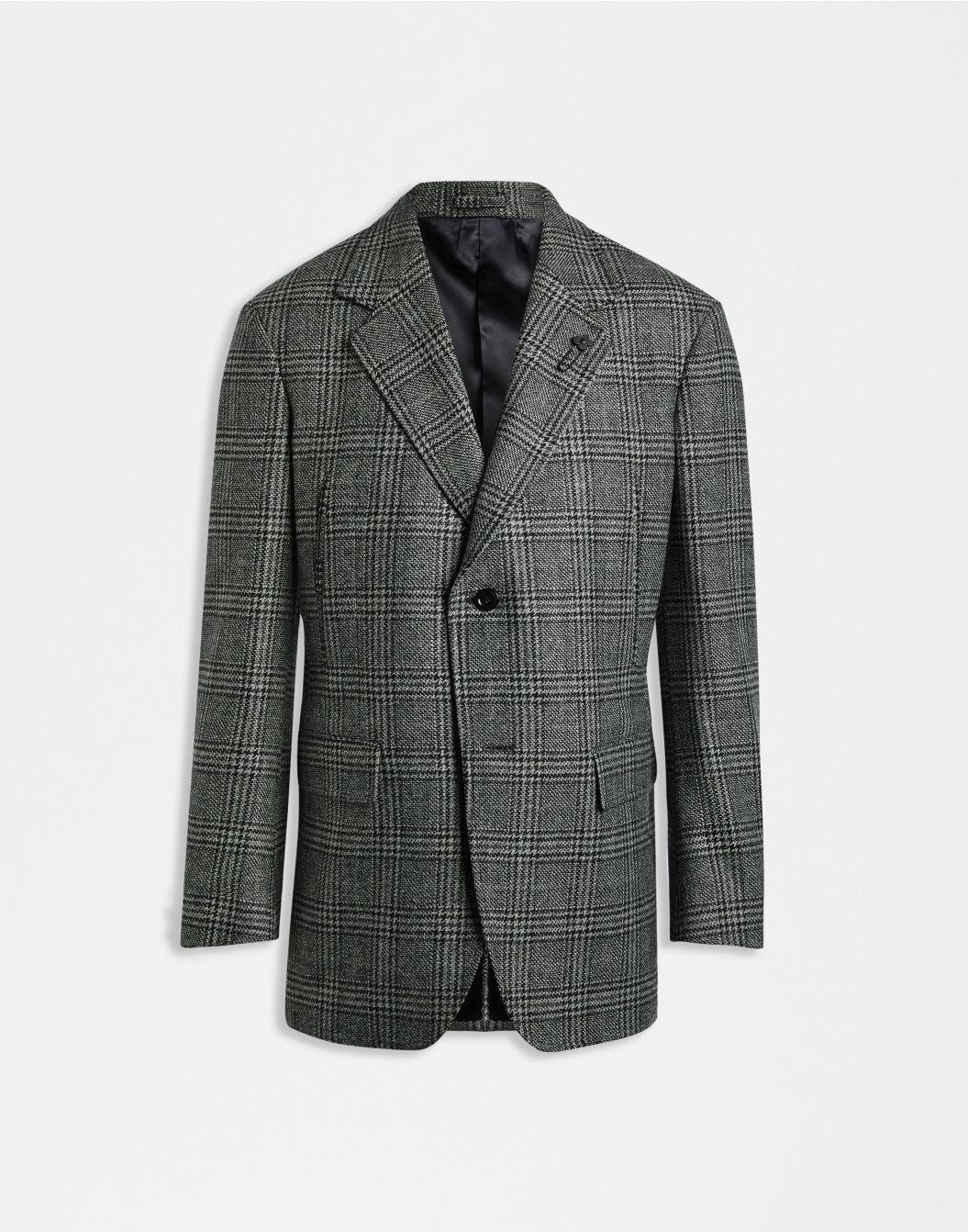 Single-breasted jacket in grey and black patterned cashmere lambswool