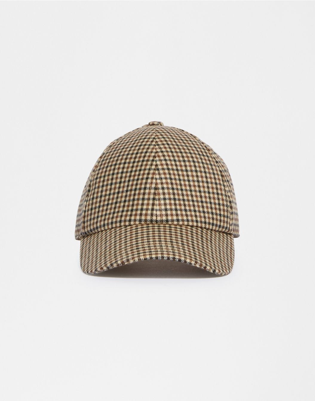 Casquette de baseball en laine avec motif à damier beige-marron