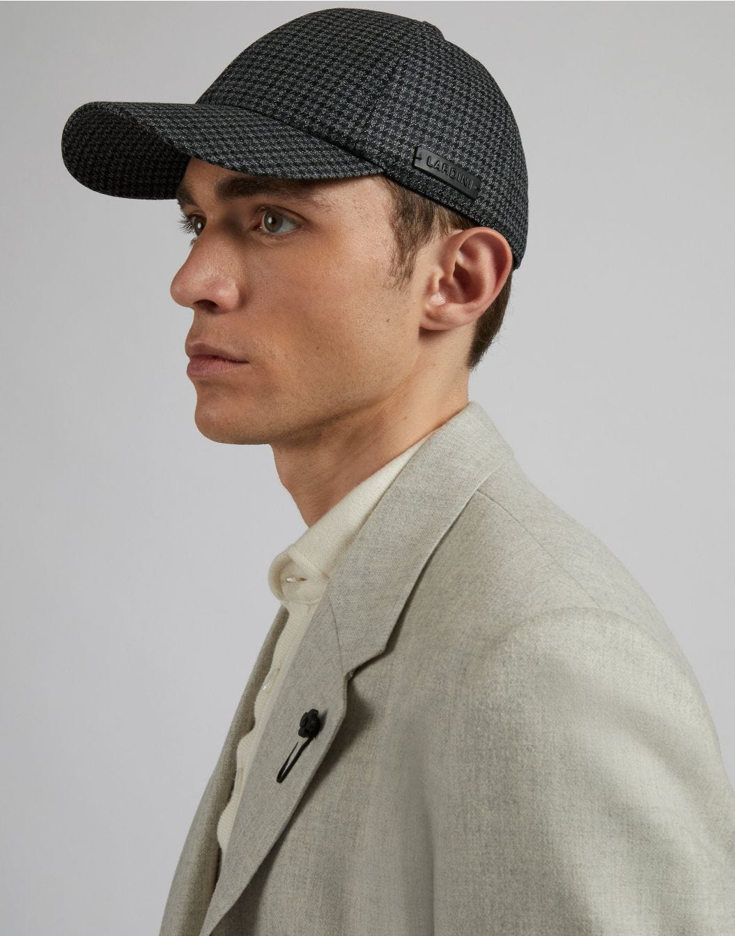 Wool baseball cap with grey and black damier pattern