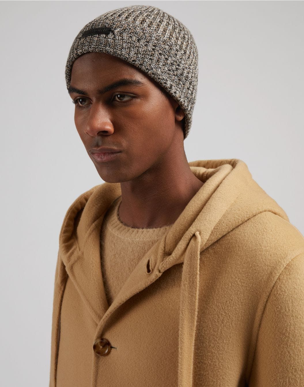 3-colour merino wool hat with ribbed knit