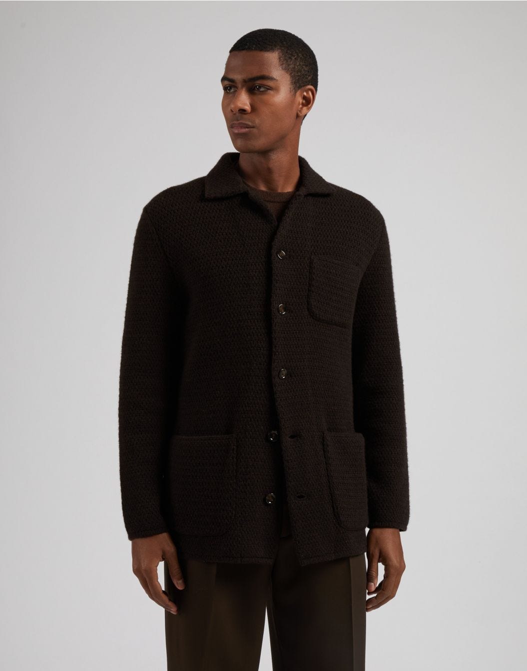 Brown knitted jacket in 100% eco-friendly cashmere