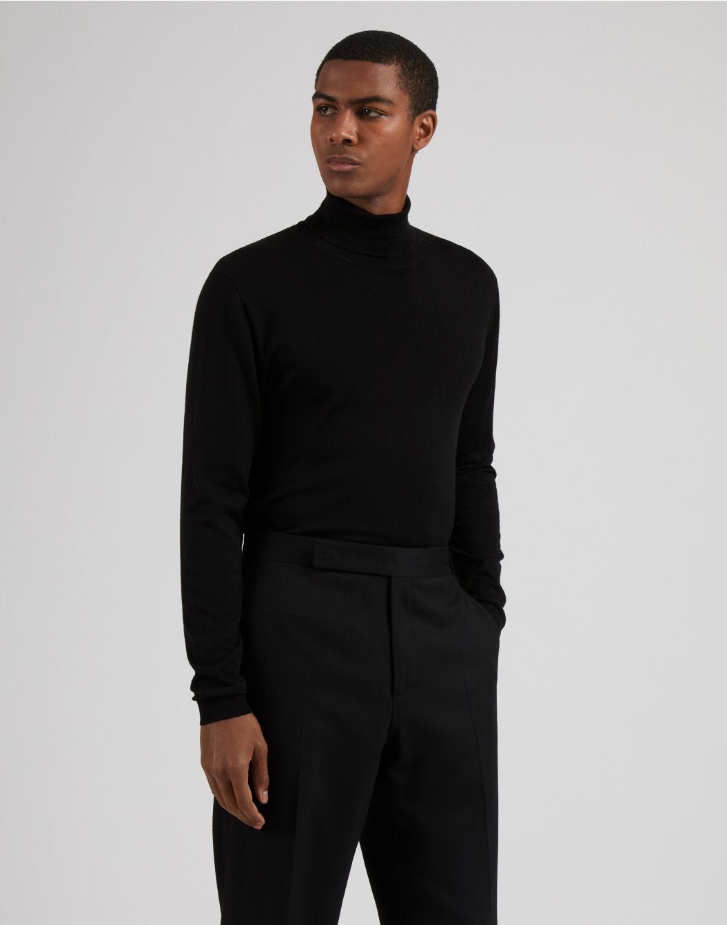 Black turtleneck in merino wool, silk and cashmere