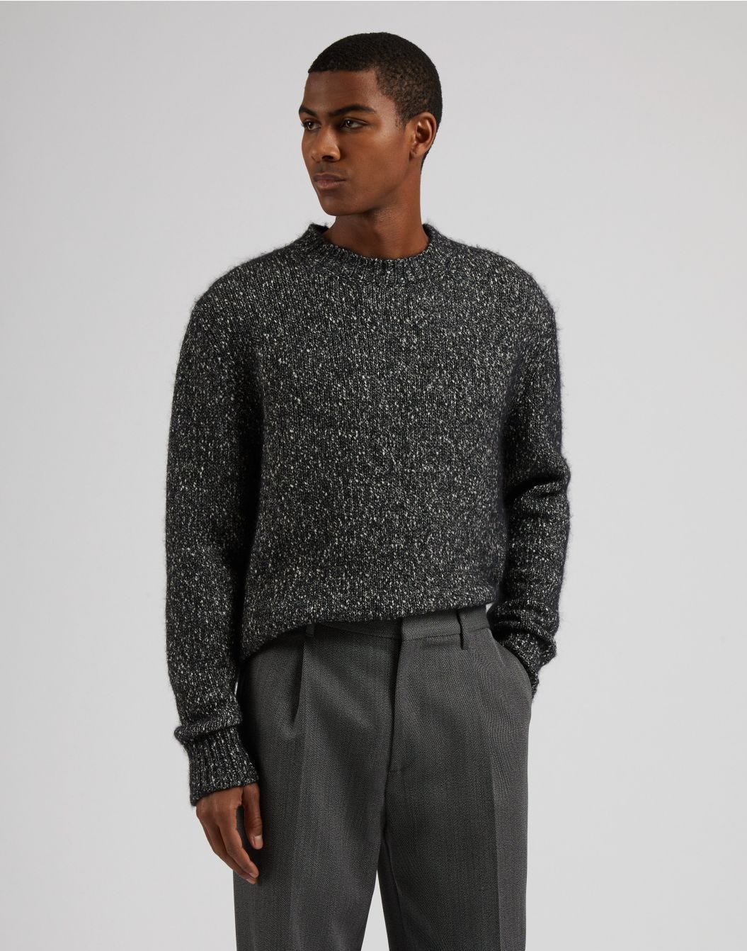 Grey long-sleeve crew-neck sweater