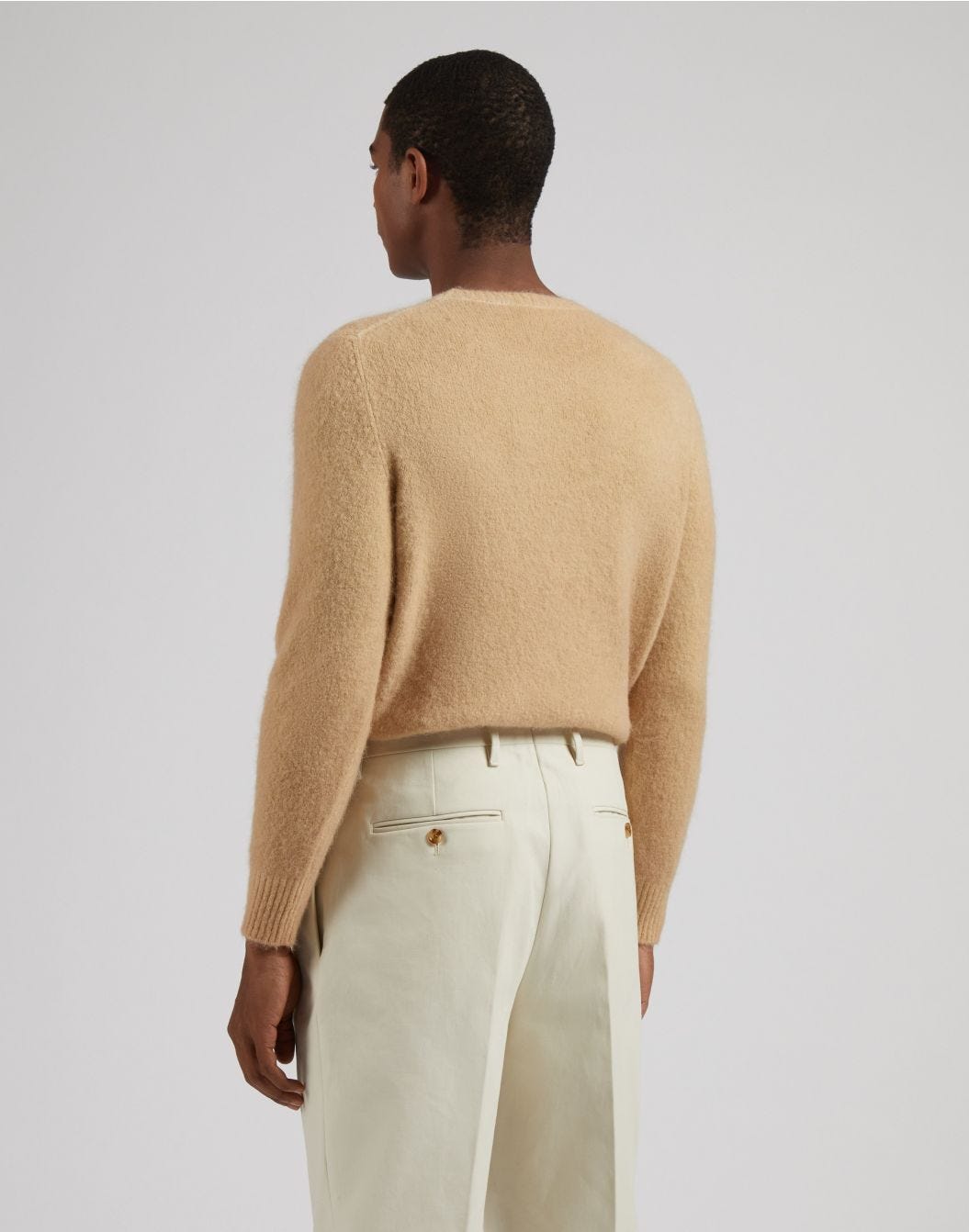 Beige crew-neck plain knit sweater