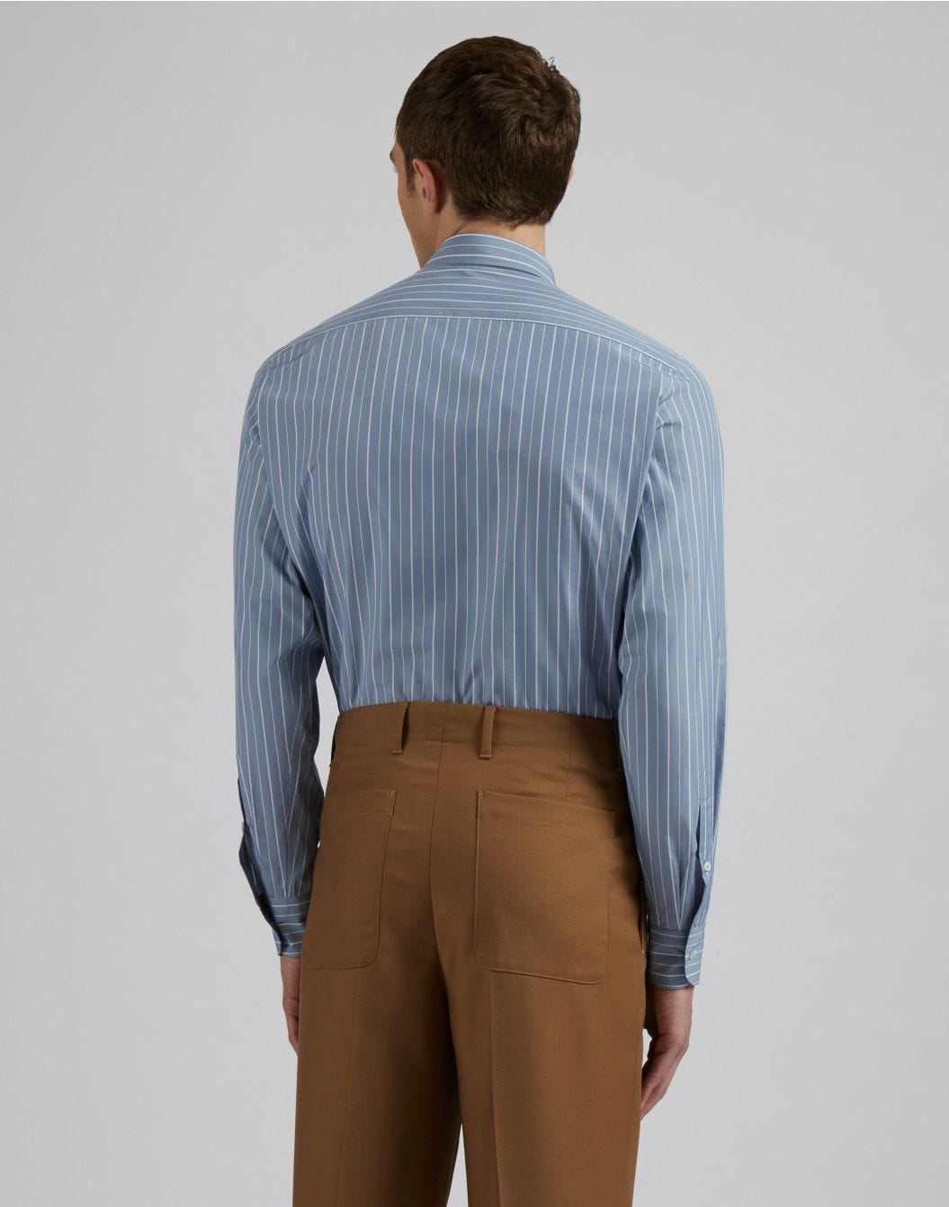 Compact cotton poplin striped light blue shirt 