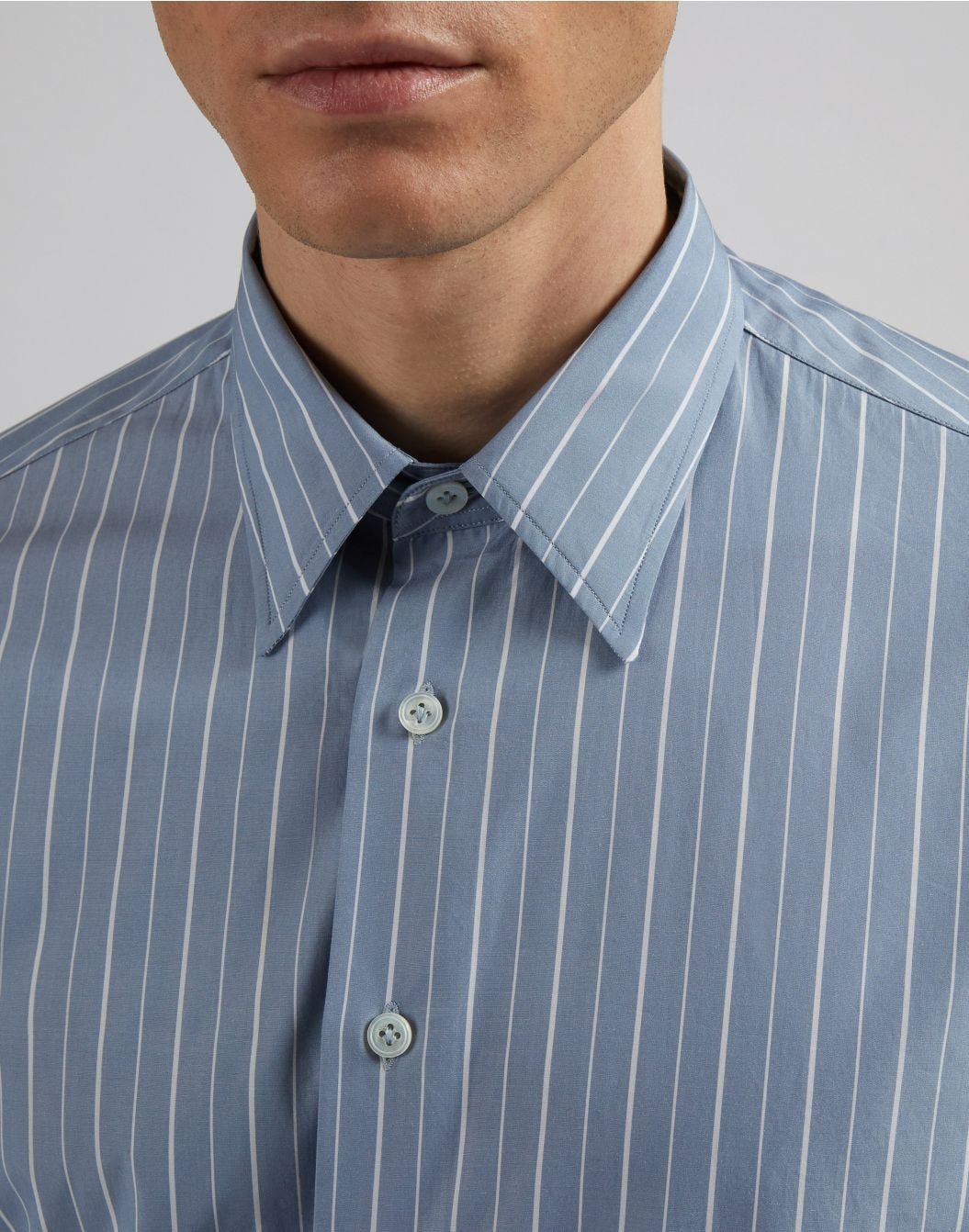 Compact cotton poplin striped light blue shirt 