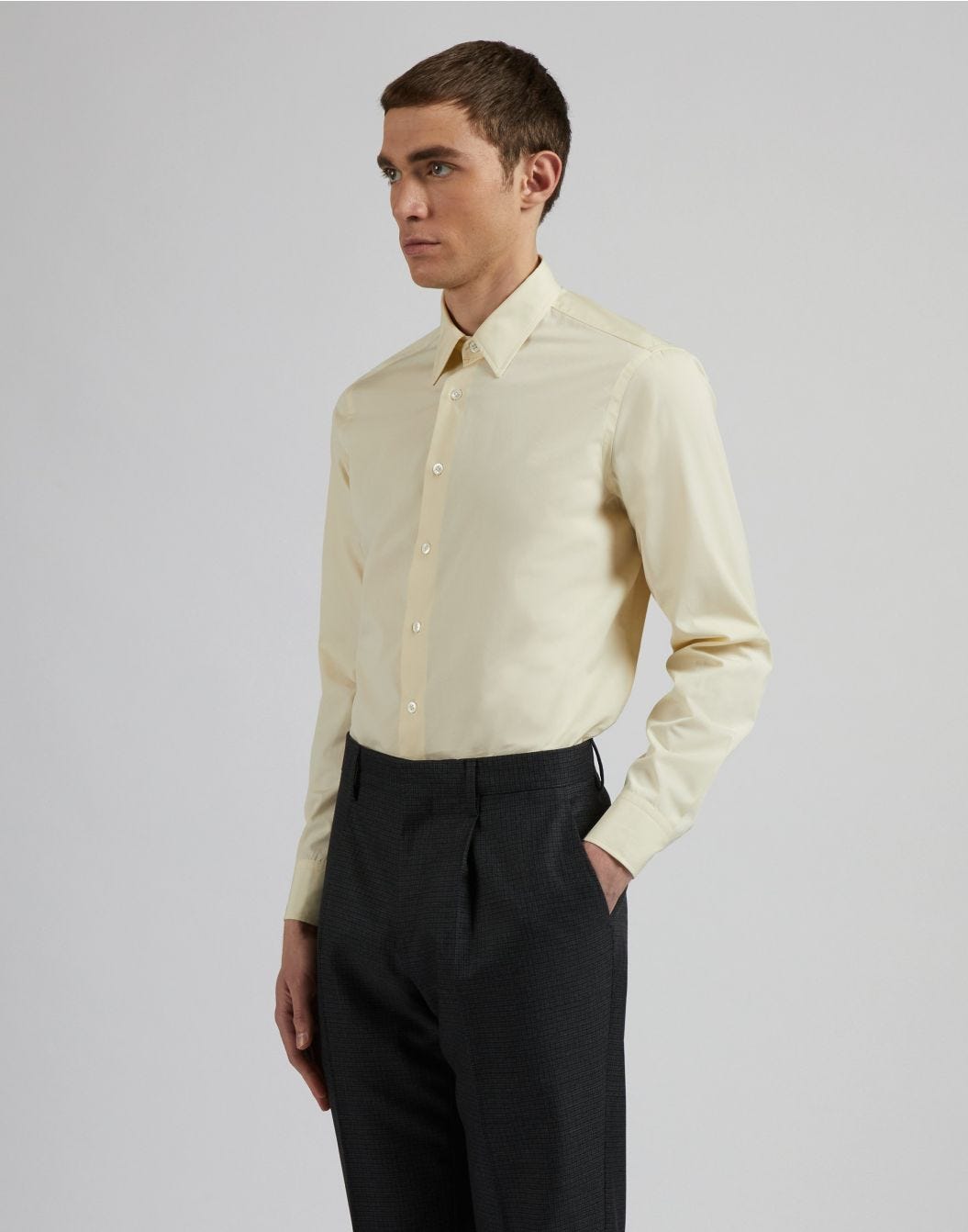 Yellow compact cotton poplin shirt 