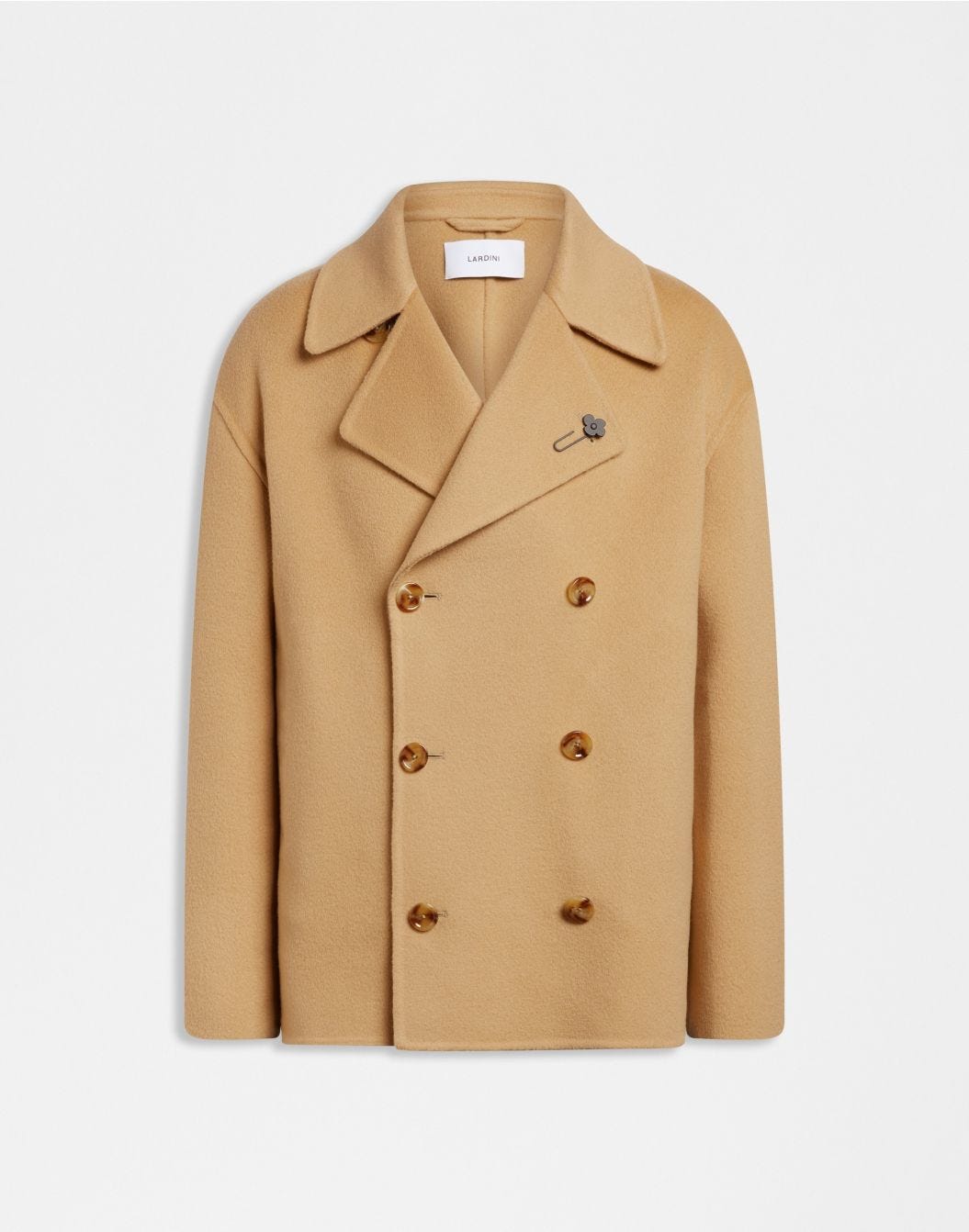 Camel wool 6-button double-breasted short pea coat