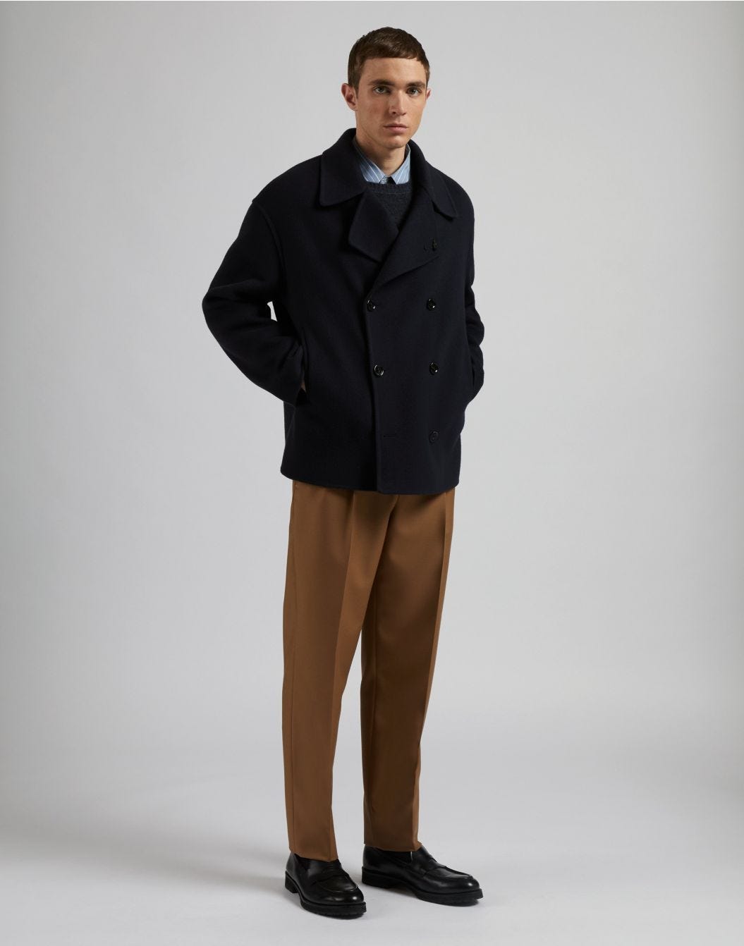 Blue wool 6-button double-breasted short pea coat