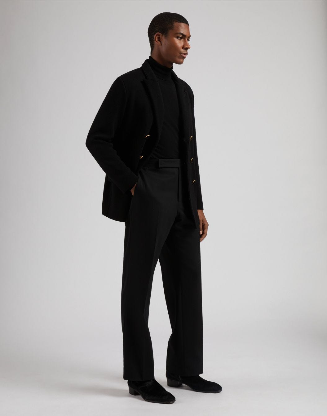 Black combed flannel trousers