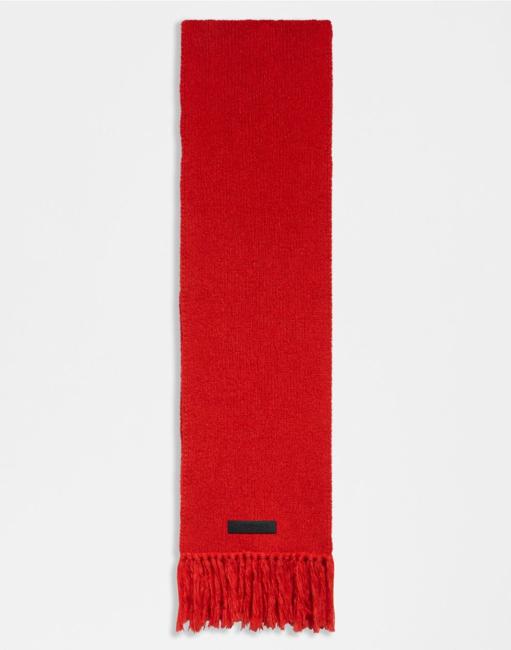 Red wool and cashmere knit fringed scarf