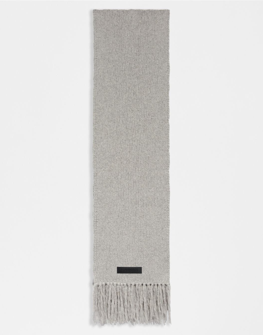 Grey wool and cashmere knit fringed scarf