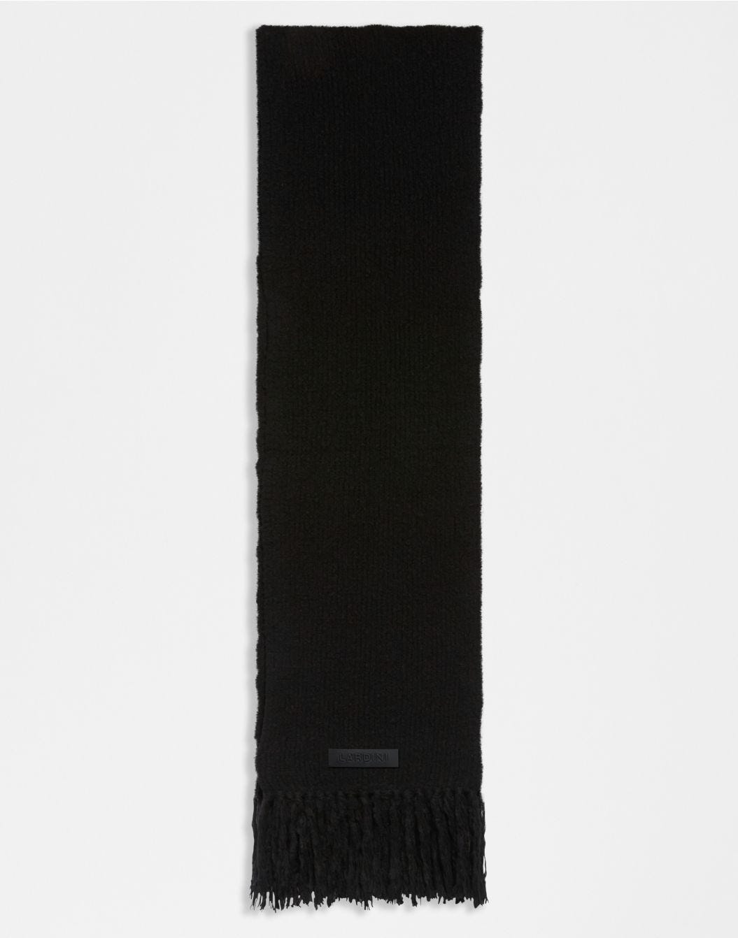 Black wool and cashmere knit fringed scarf