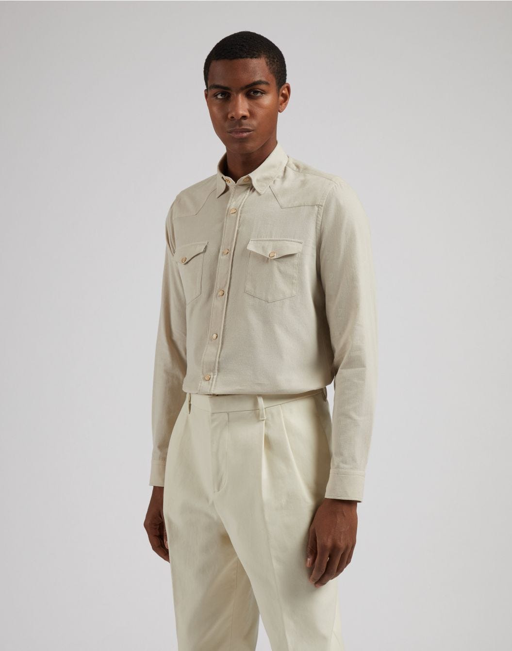 Cream-coloured 3000-line velvet research shirt