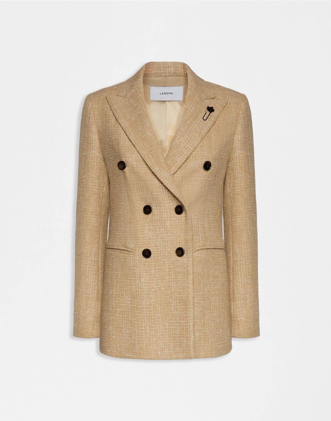 Giacca doppiopetto beige in tweed di misto lana