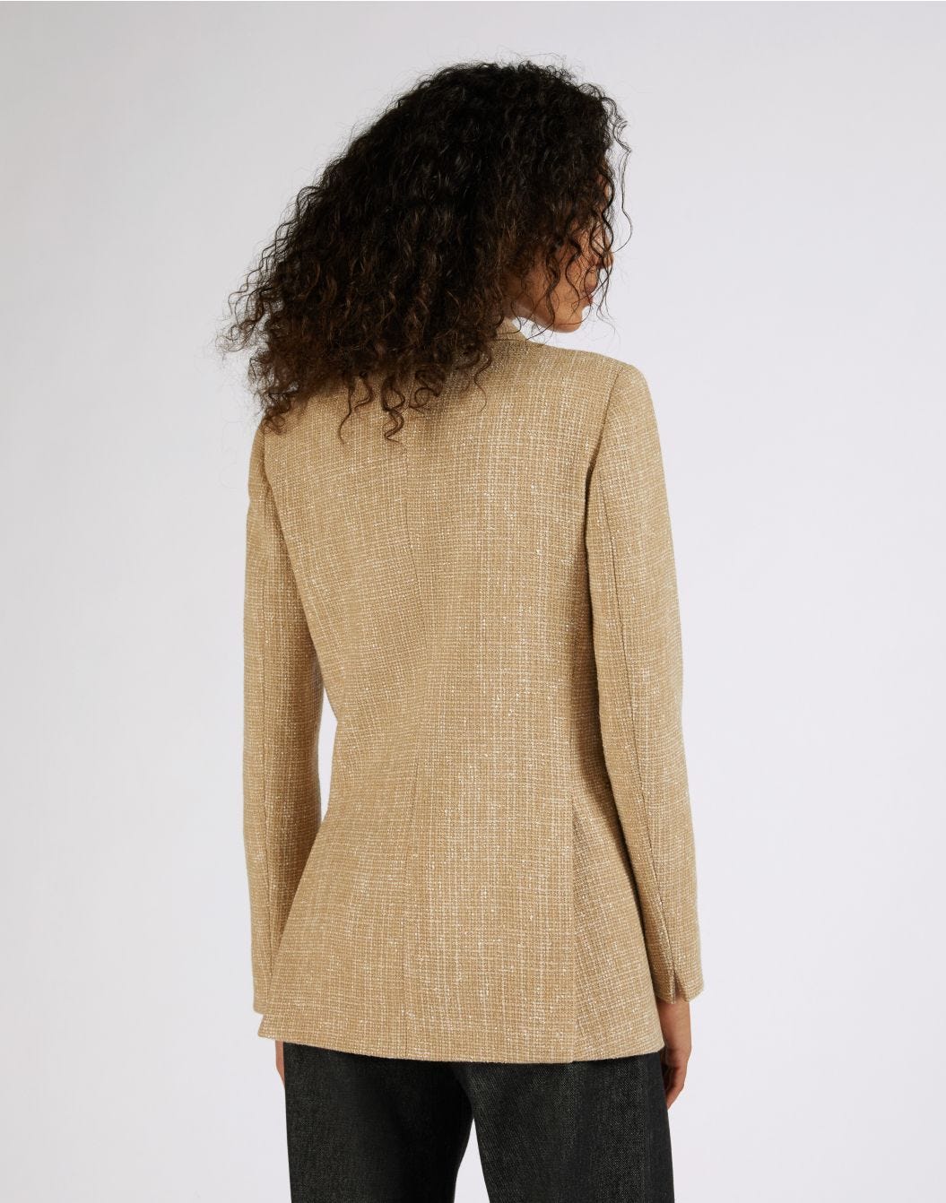 Giacca doppiopetto beige in tweed di misto lana