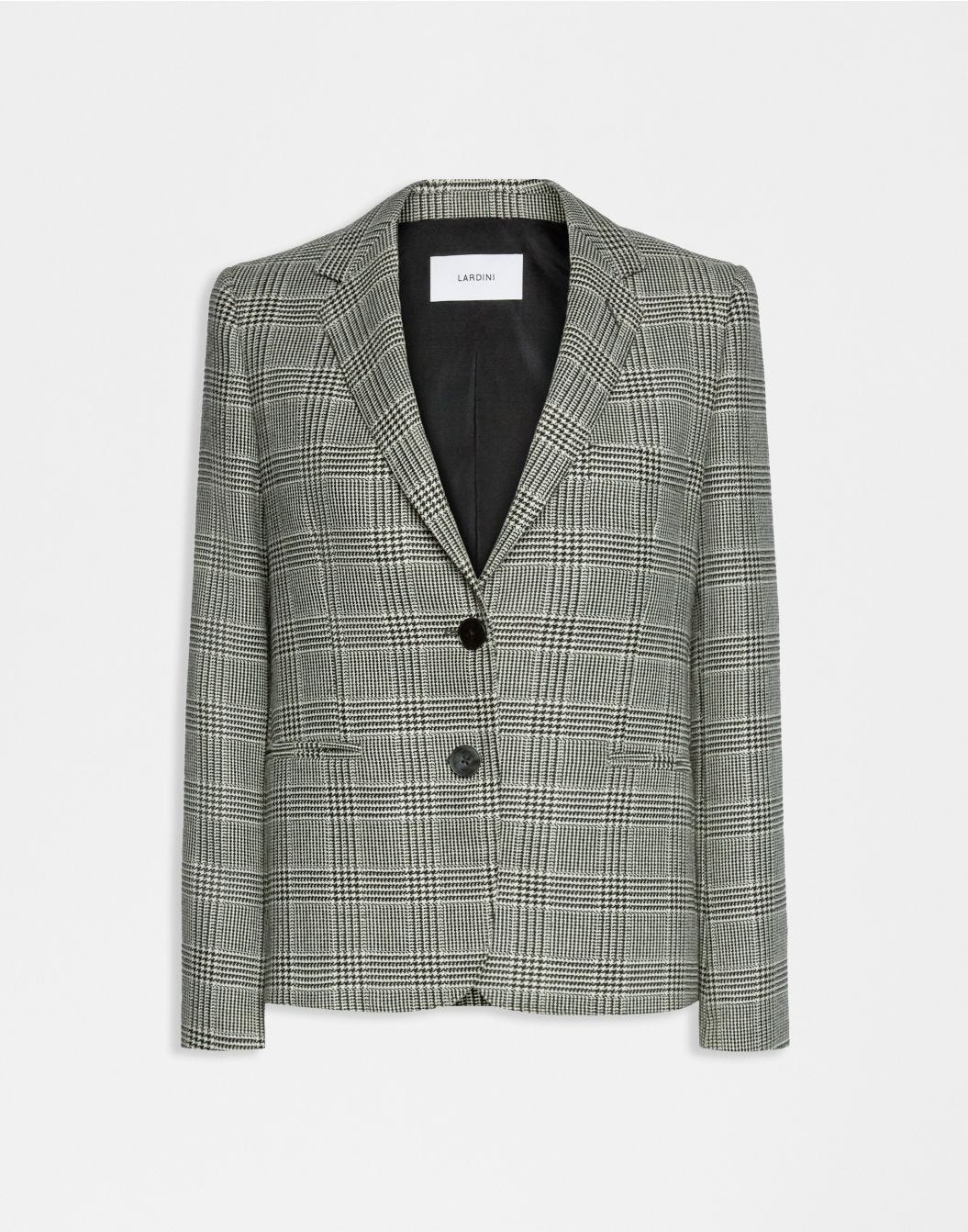 Short single-breasted jacket in glen plaid wool