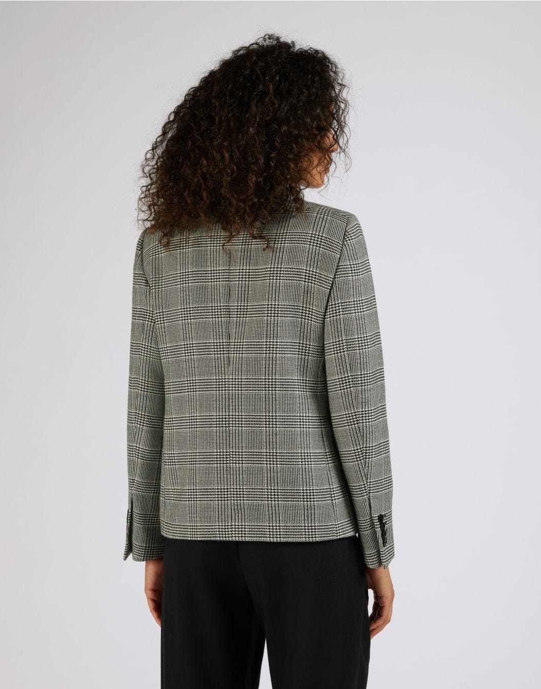 Short single-breasted jacket in glen plaid wool