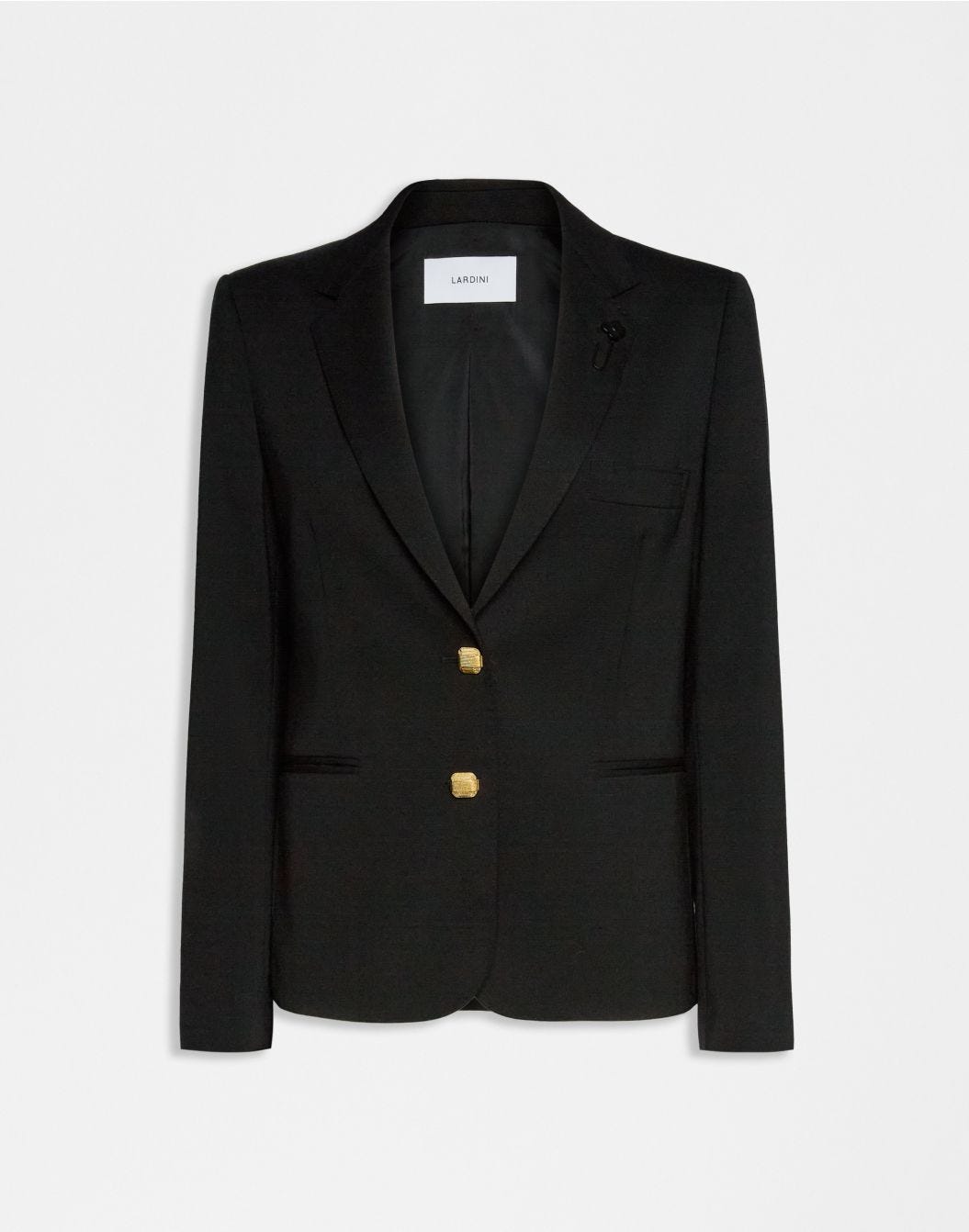 Short black single-breasted jacket made of stretch wool serge