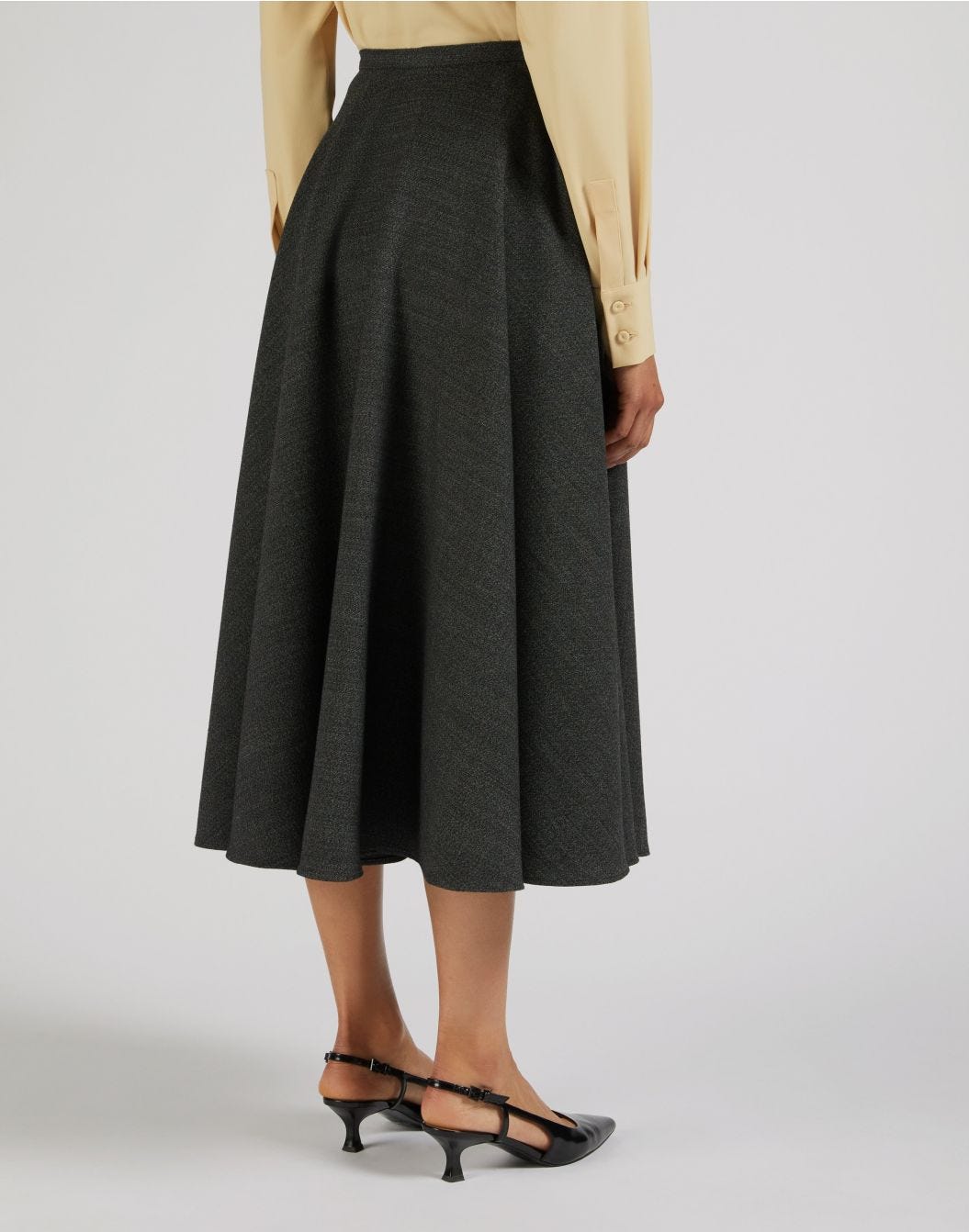 Grey salt and pepper midi flared skirt