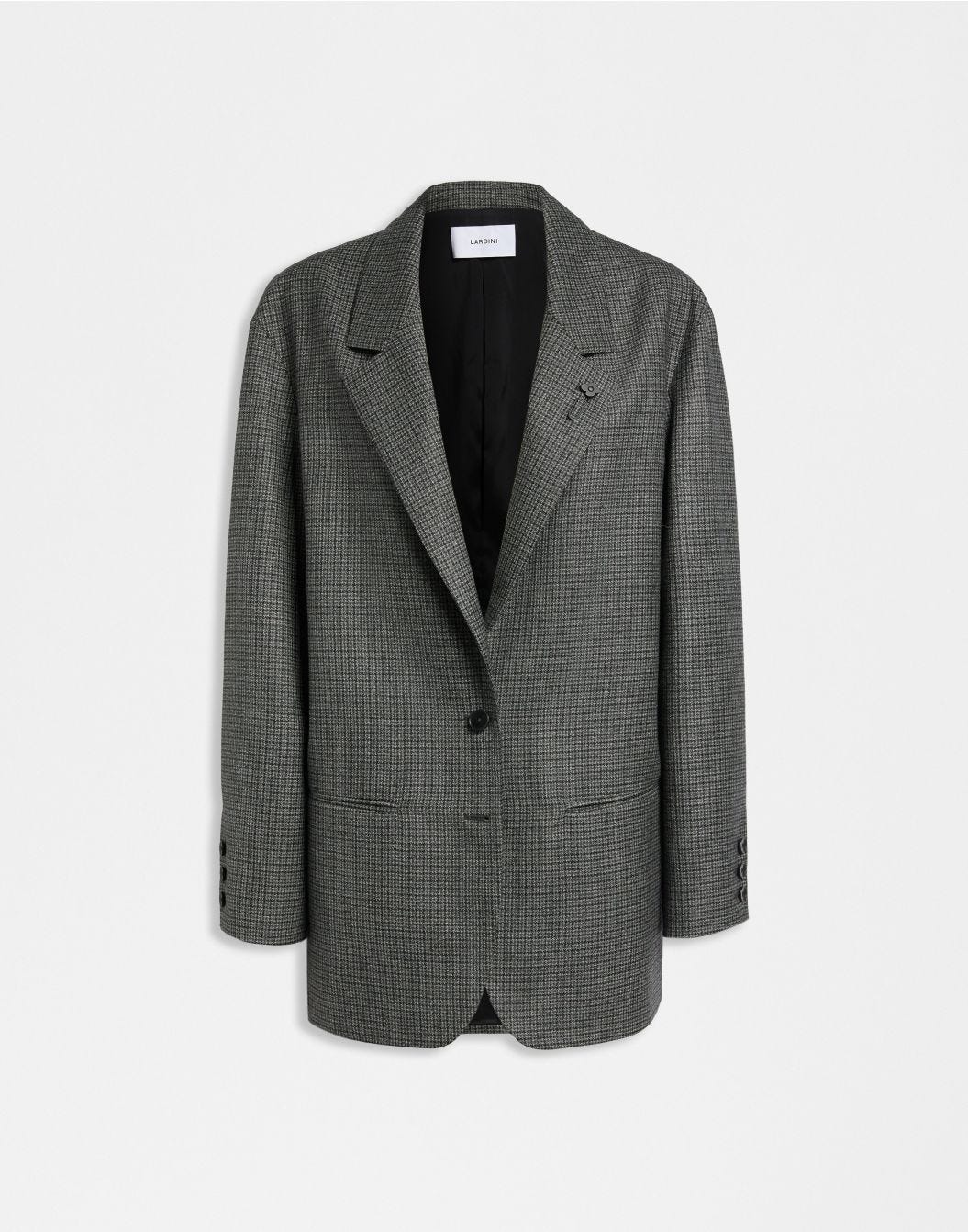 Unconstructed single-breasted jacket in grey micro-check wool