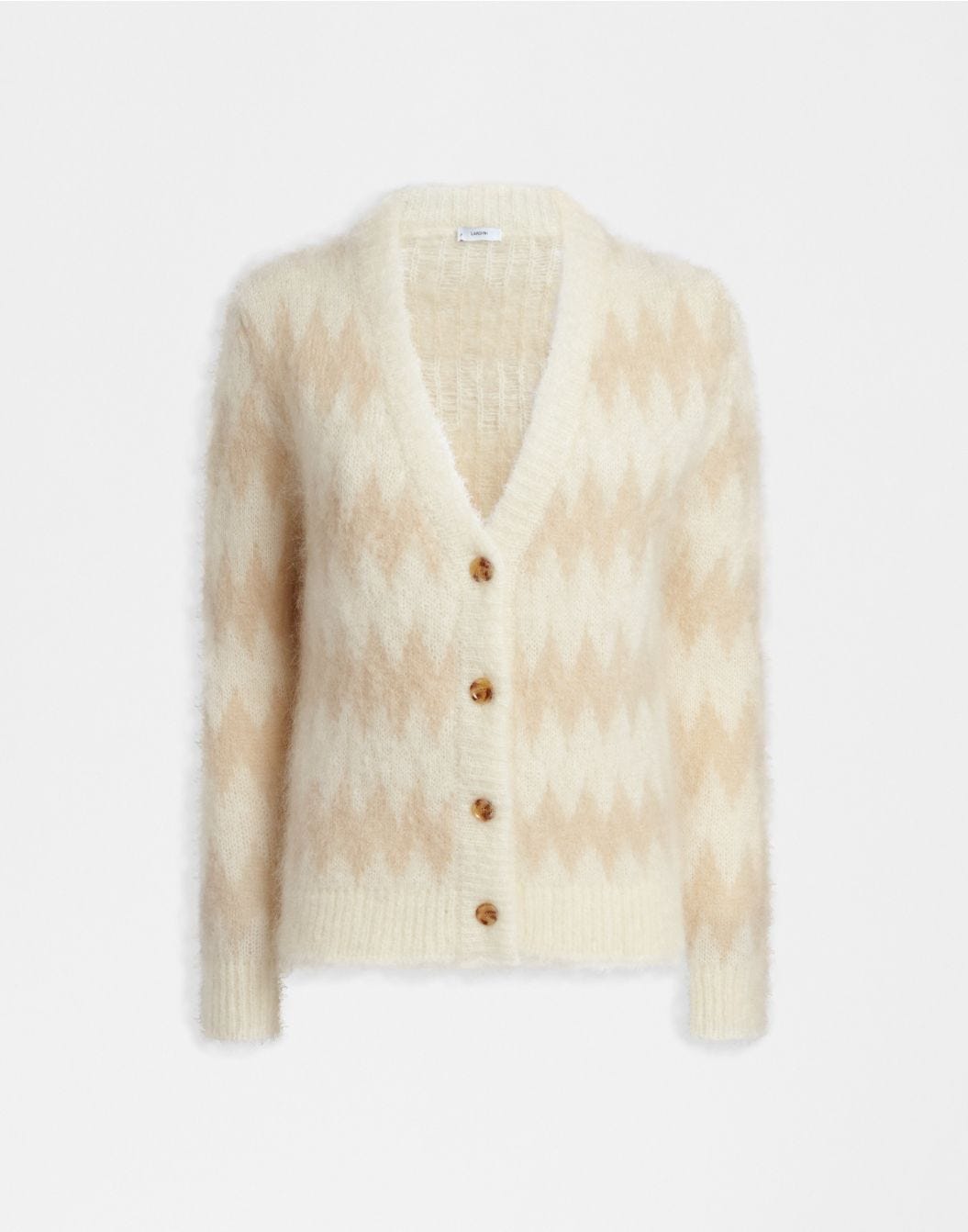 Cardigan bicolore beige e bianco in filato mohair