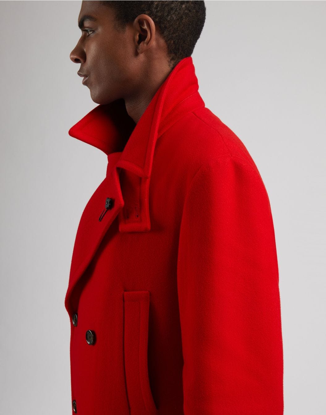 Red double-breasted coat in wool blend fabric