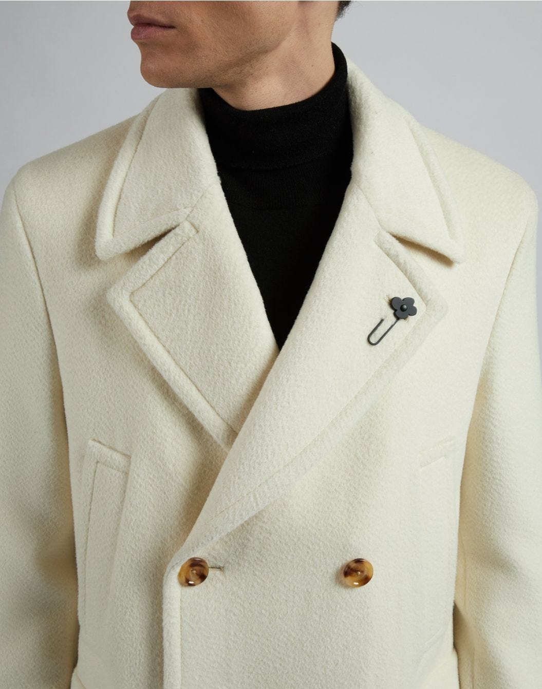 Cream double breasted coat in alpaca wool Lardini