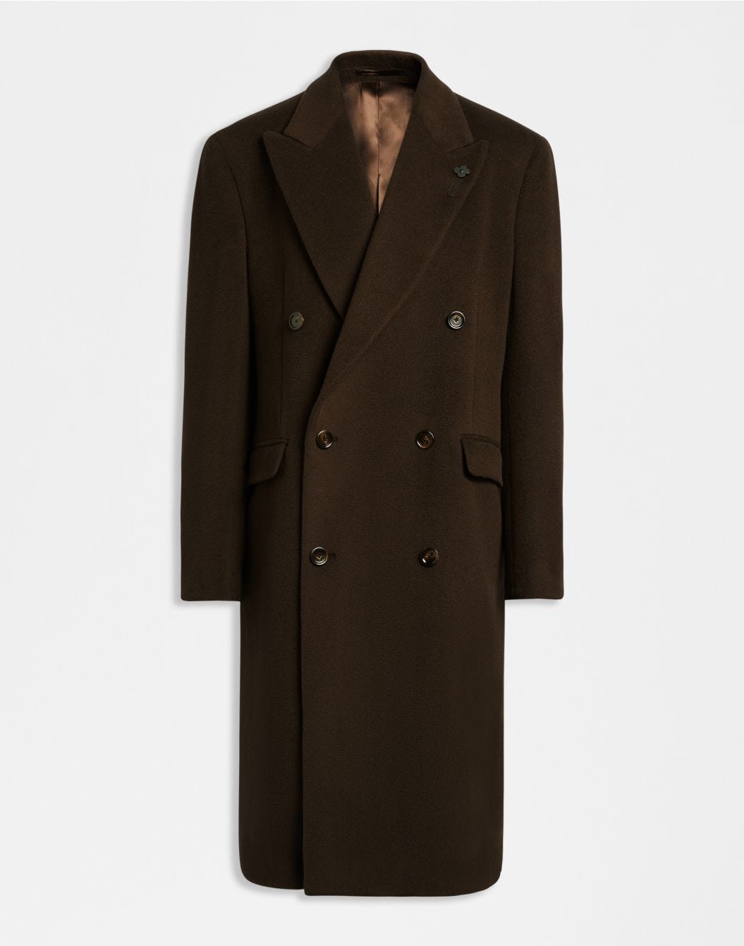 Brown 6-button wool double-breasted coat