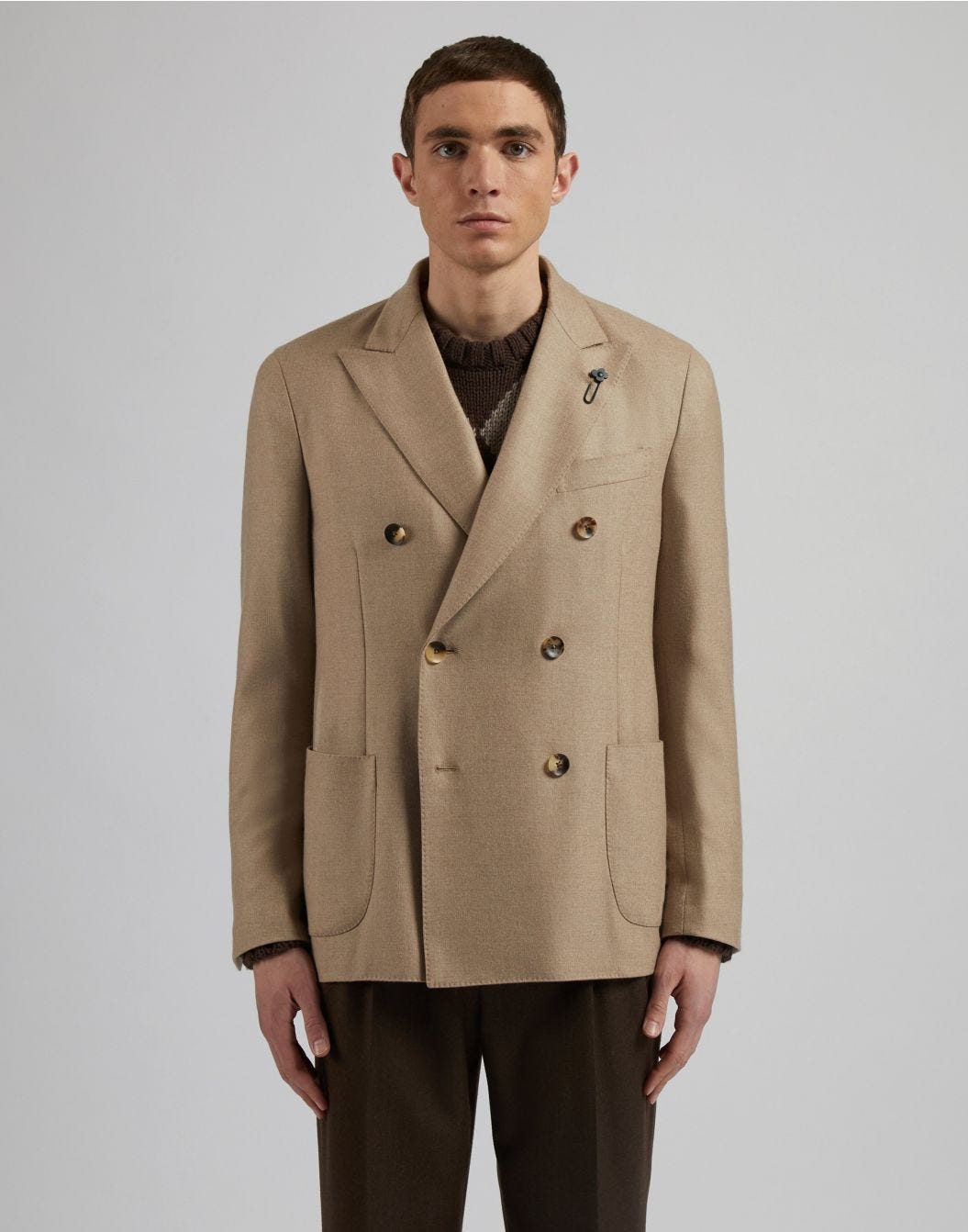 Special Line beige double-breasted jacket in natural stretch cashmere