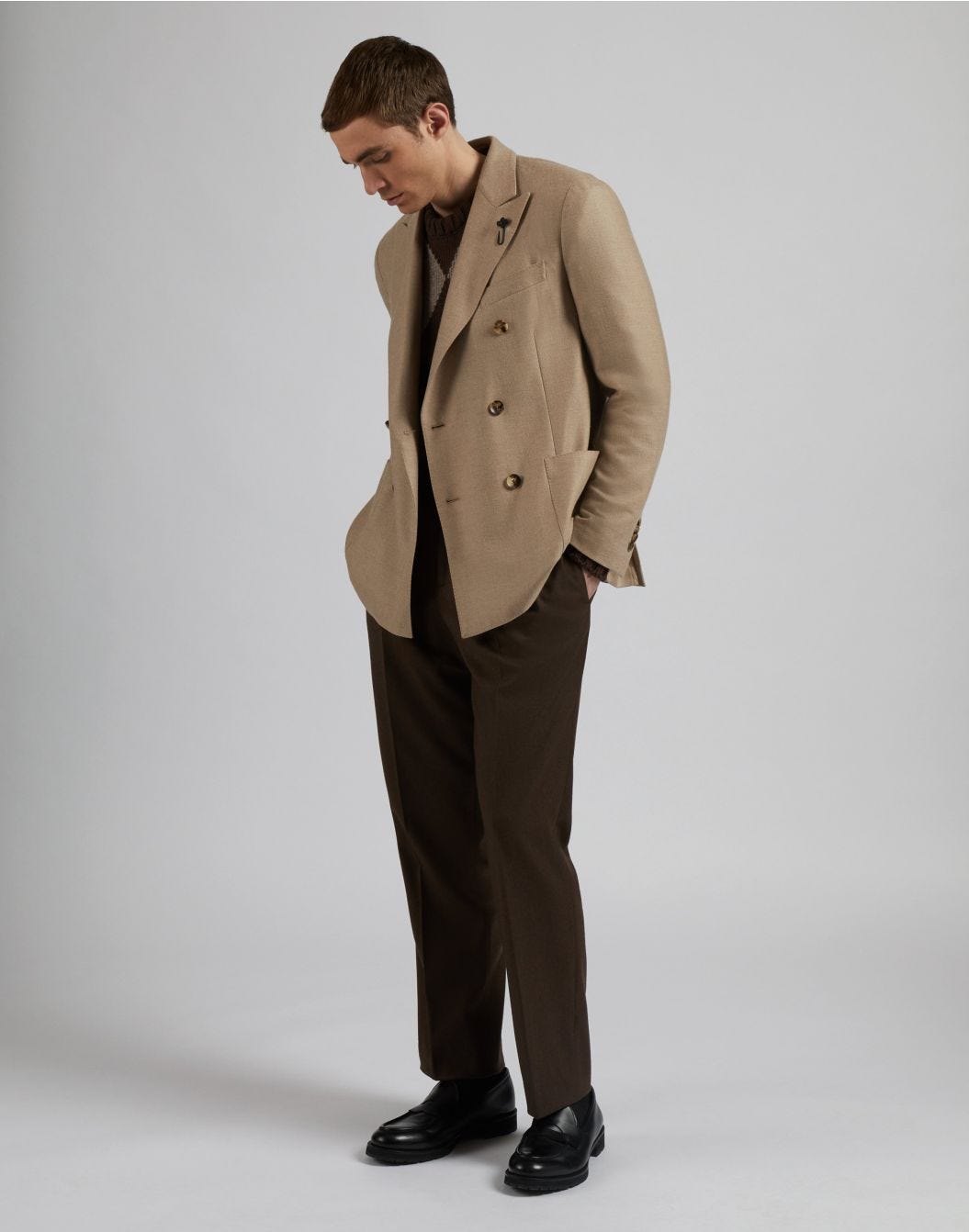 Special Line beige double-breasted jacket in natural stretch cashmere