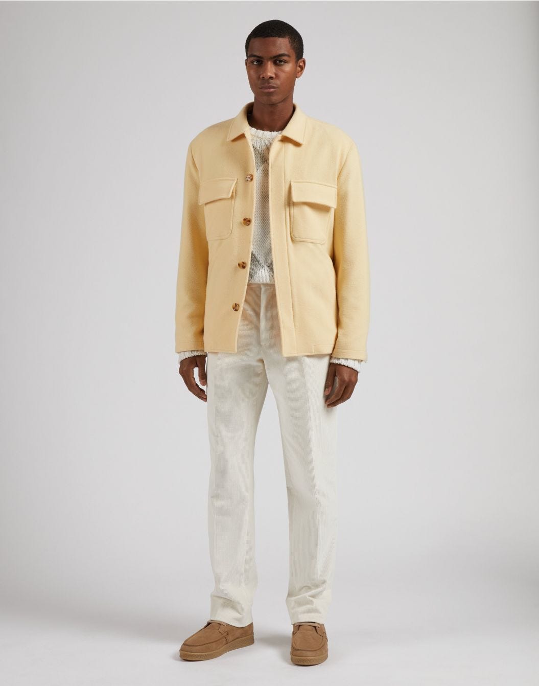 Yellow shirt jacket in wool and cashmere cloth