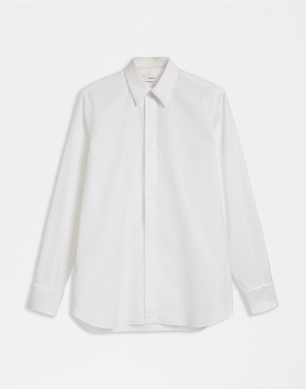 White cotton poplin shirt with a front placket