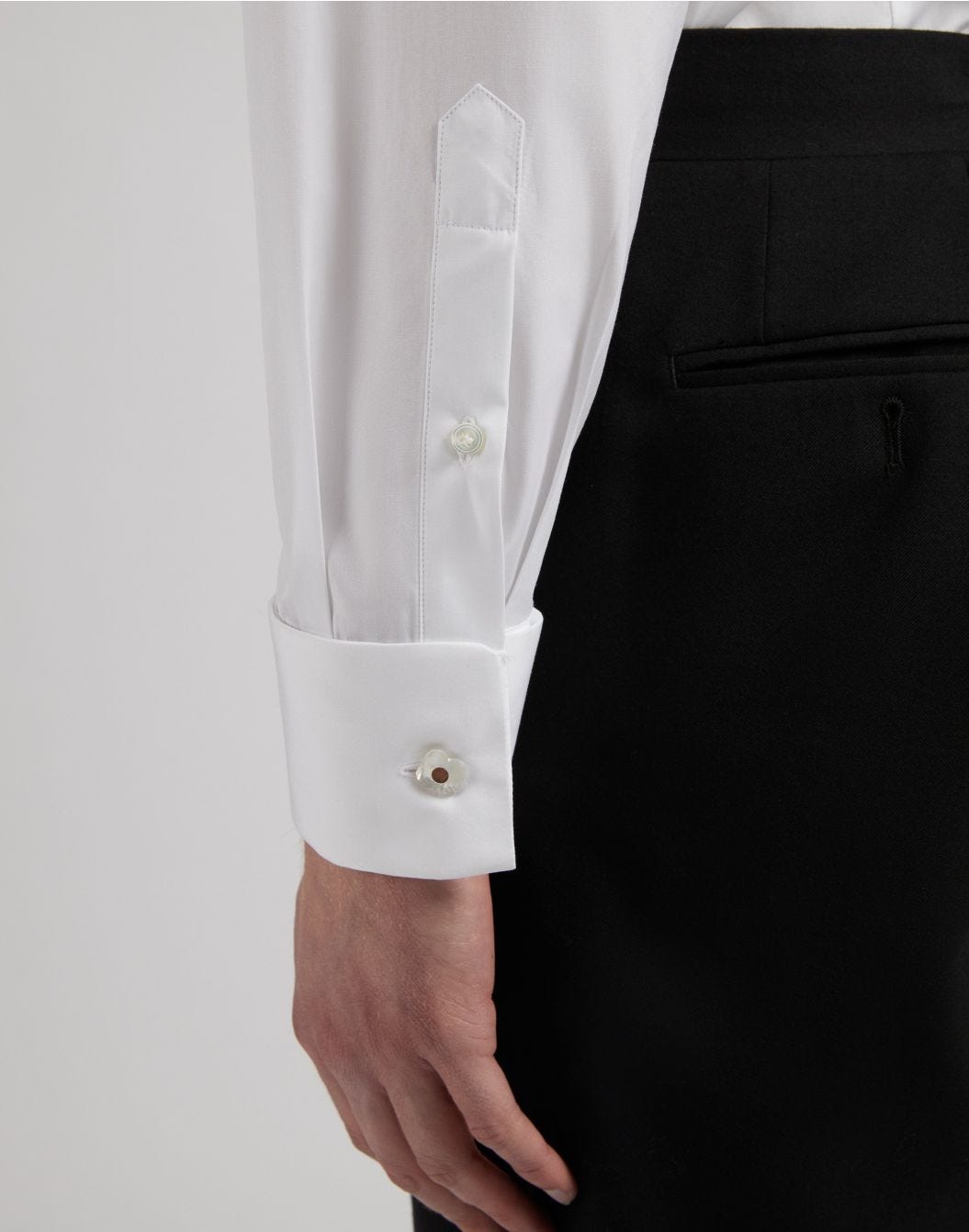 White cotton poplin shirt with a front placket