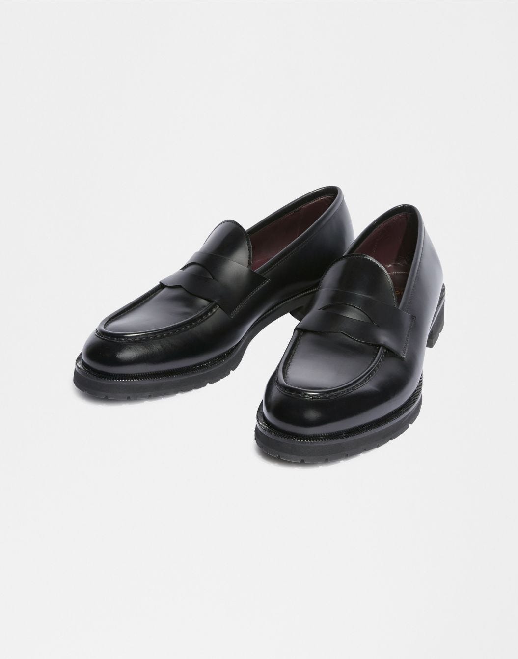 Black leather loafer with heel