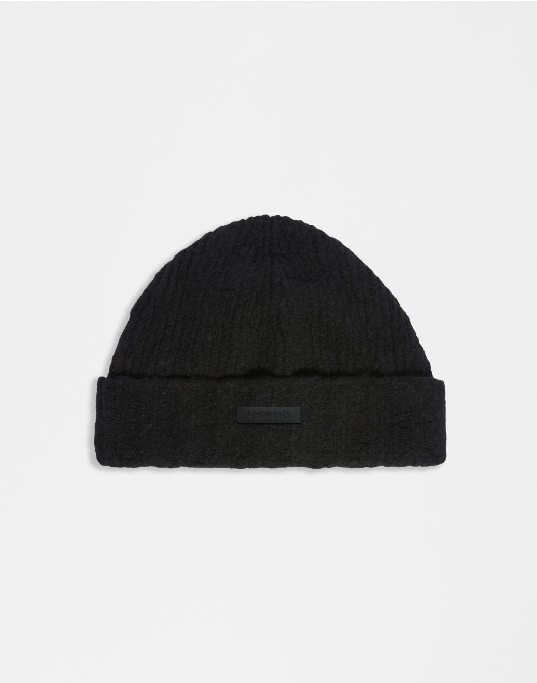 Black hat in wool, cashmere and nylon yarn