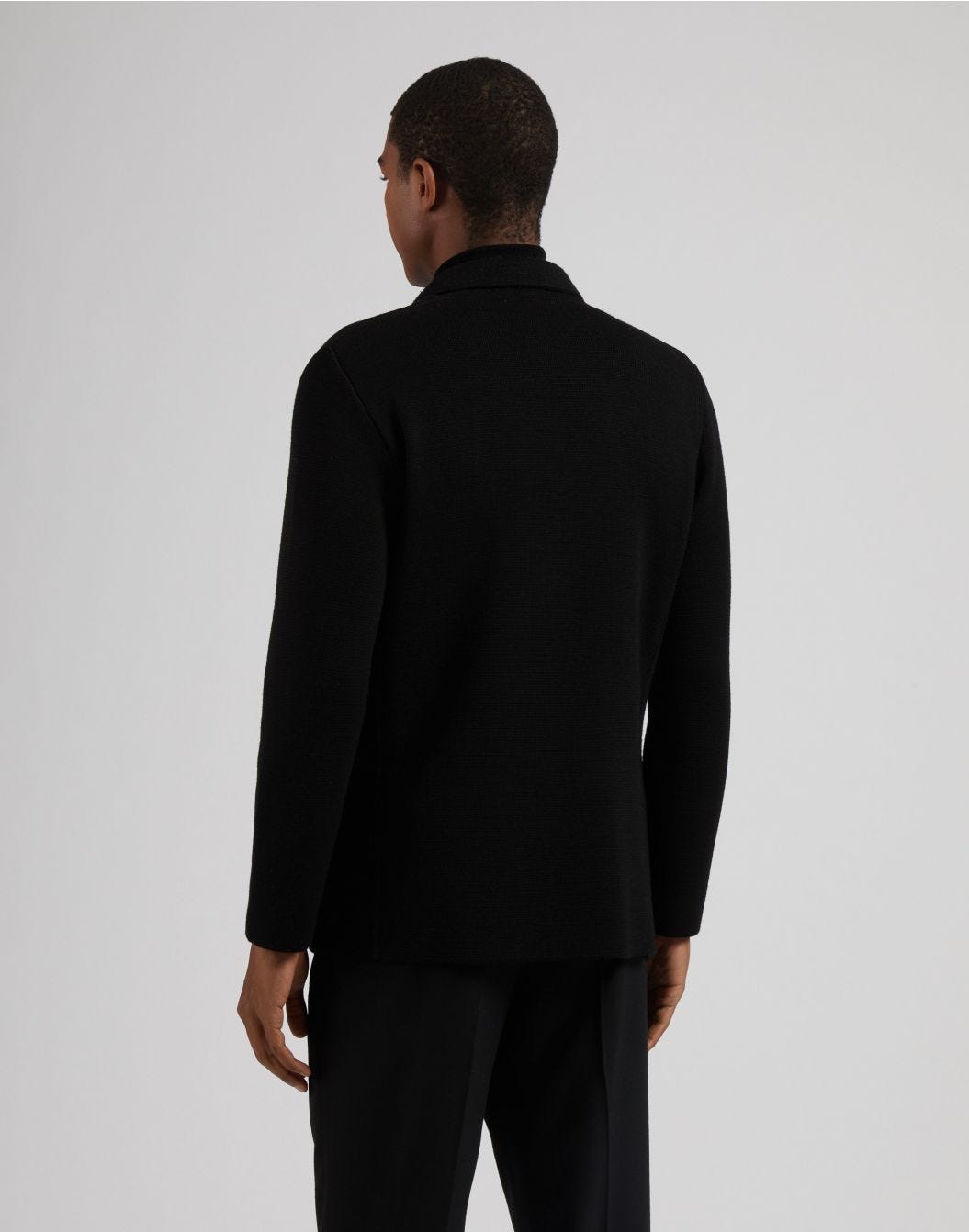 Black double-breasted pea coat in 100% merino wool