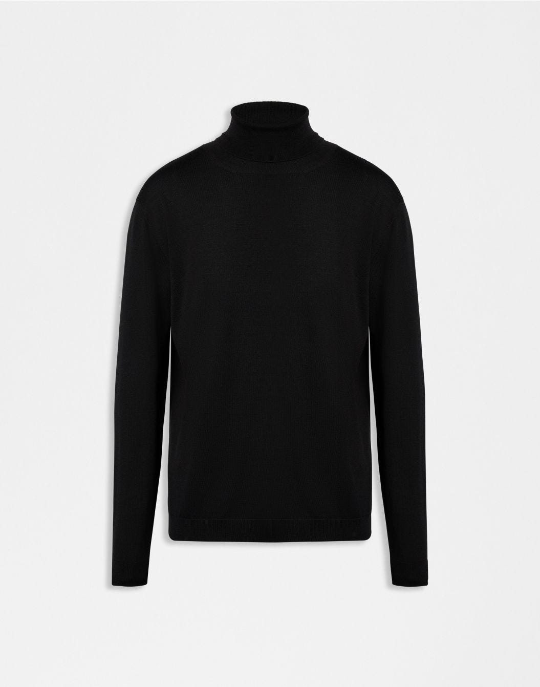 Black turtleneck in merino wool, silk and cashmere