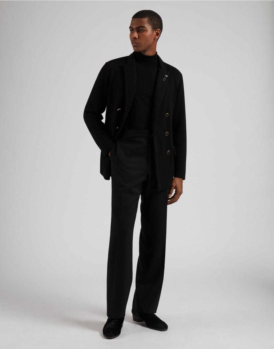 Black turtleneck in merino wool, silk and cashmere