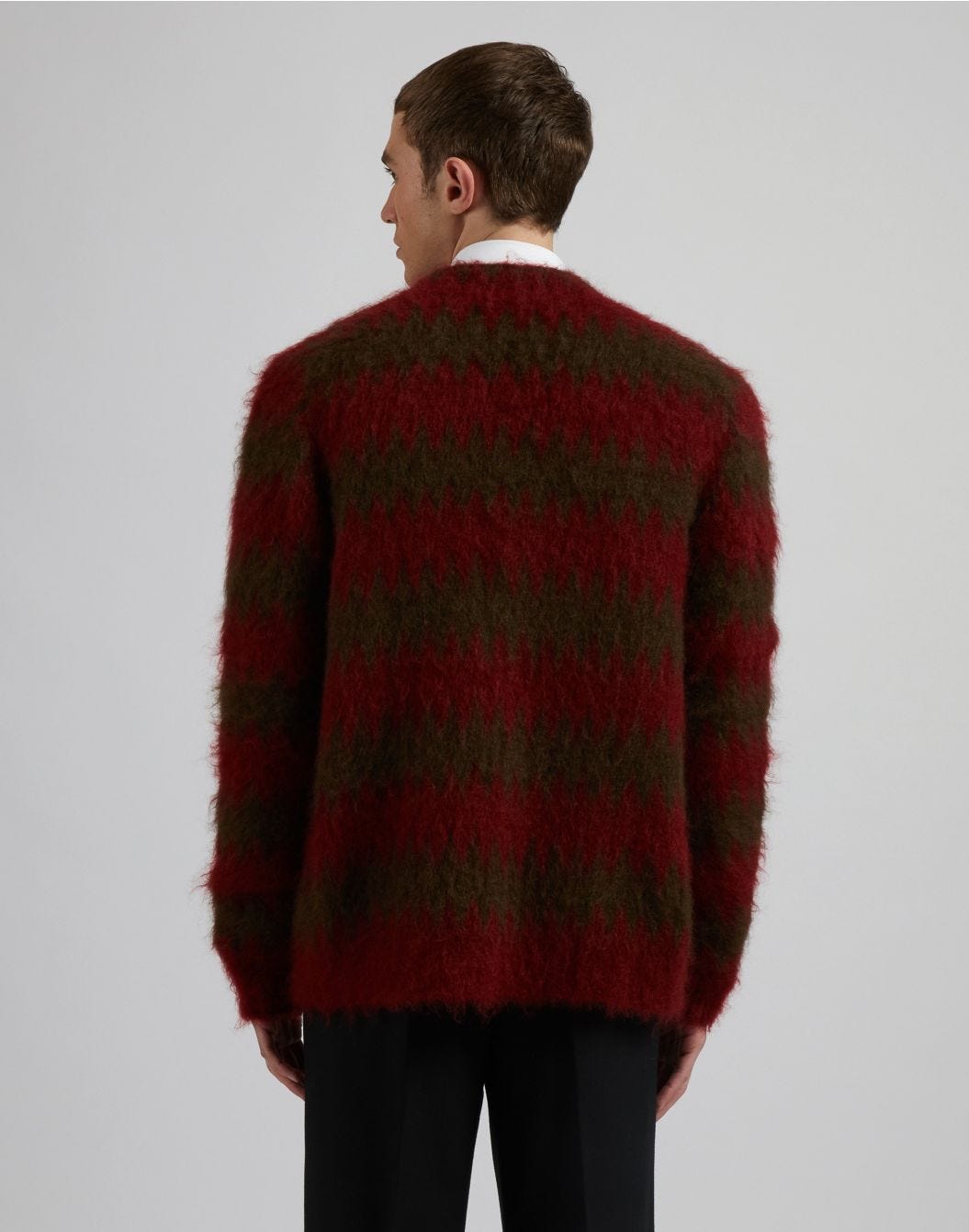 Cardigan in kid mohair con lavorazione jacquard bicolore